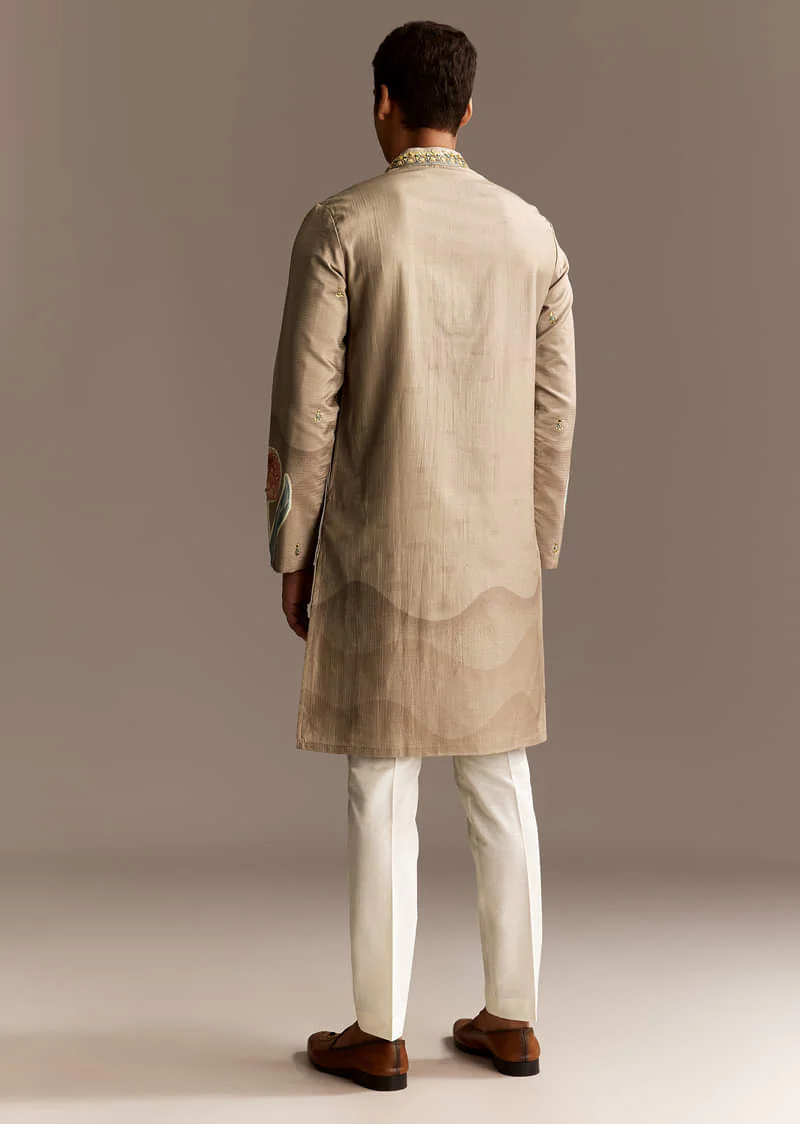Beige Mirror Work Kurta Set - Image 6