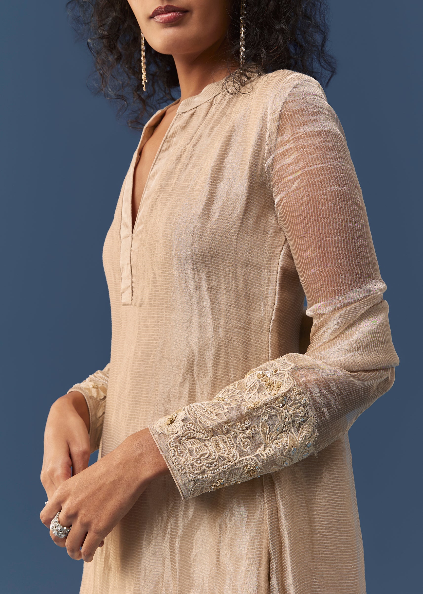 Beige Moti Work Kurta Set - Image 3