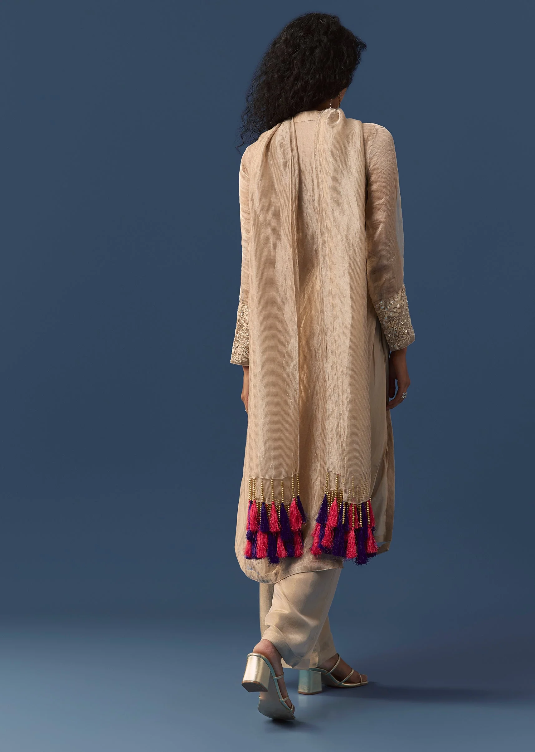 Beige Moti Work Kurta Set - Image 5