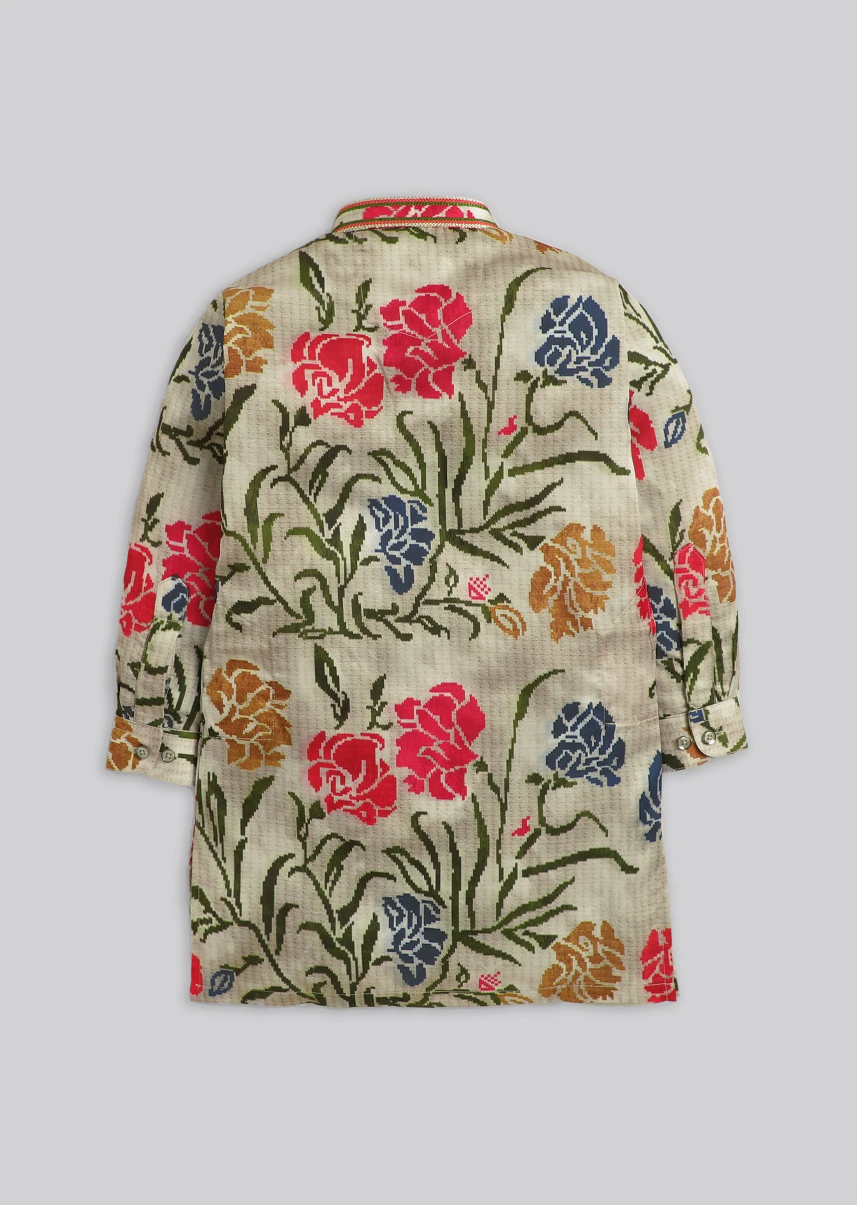 Beige Multi Floral Kurta Set For Boys - Image 3