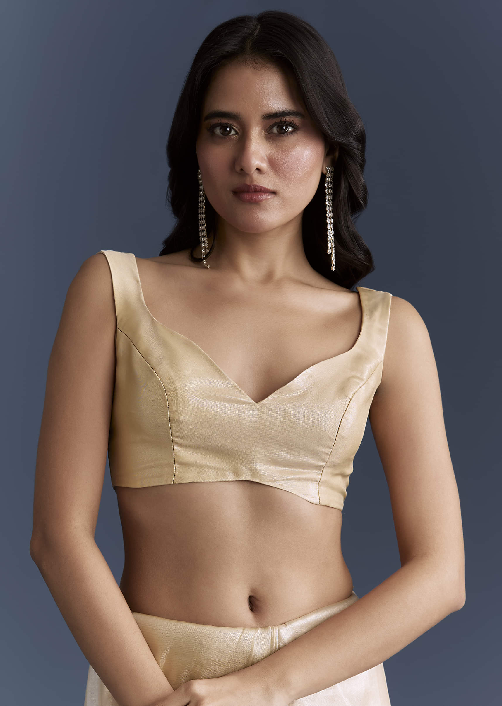 Beige Net Saree With Heavy Hand Embroidery - Image 7