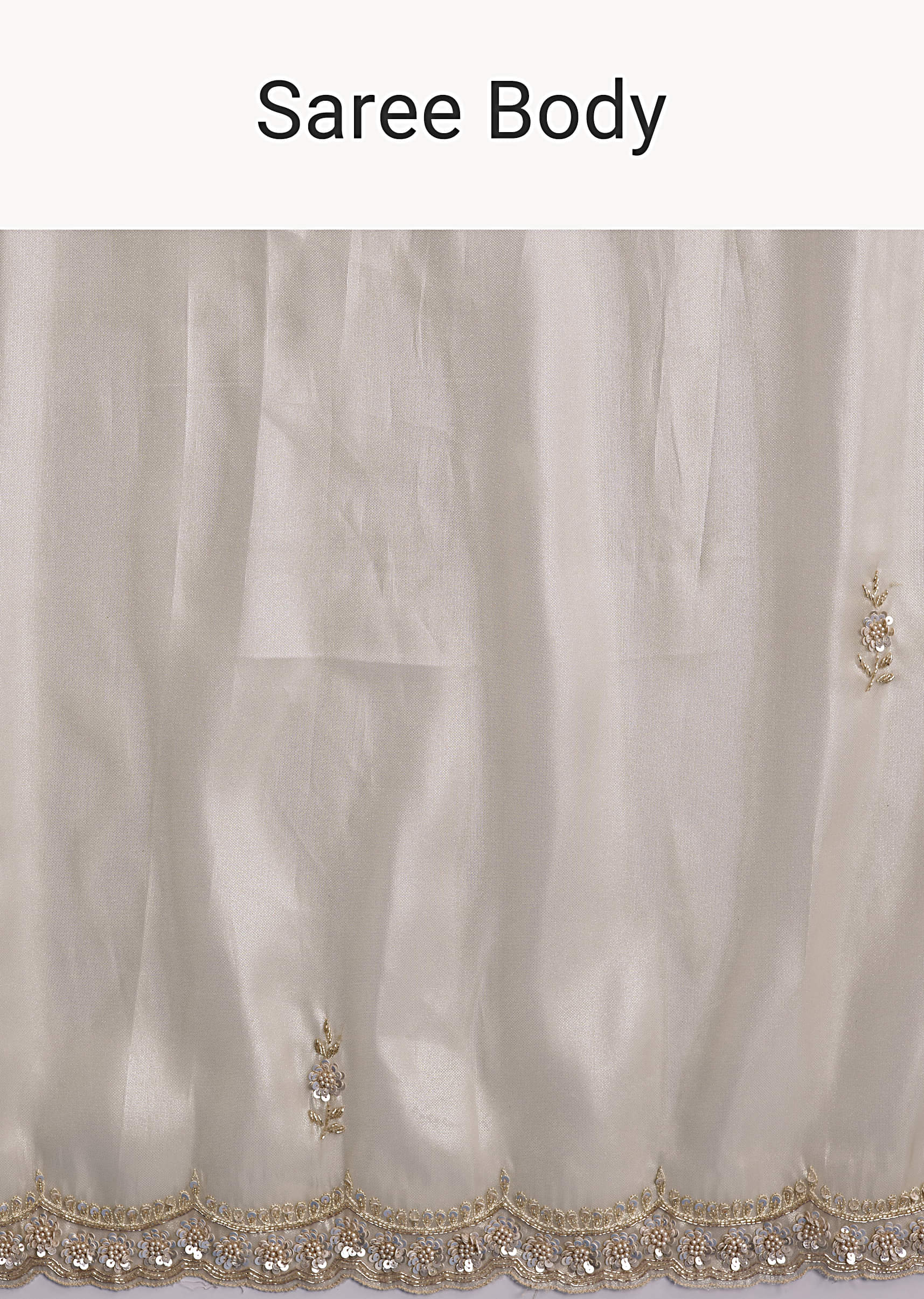 Beige Net Saree With Heavy Hand Embroidery - Image 9