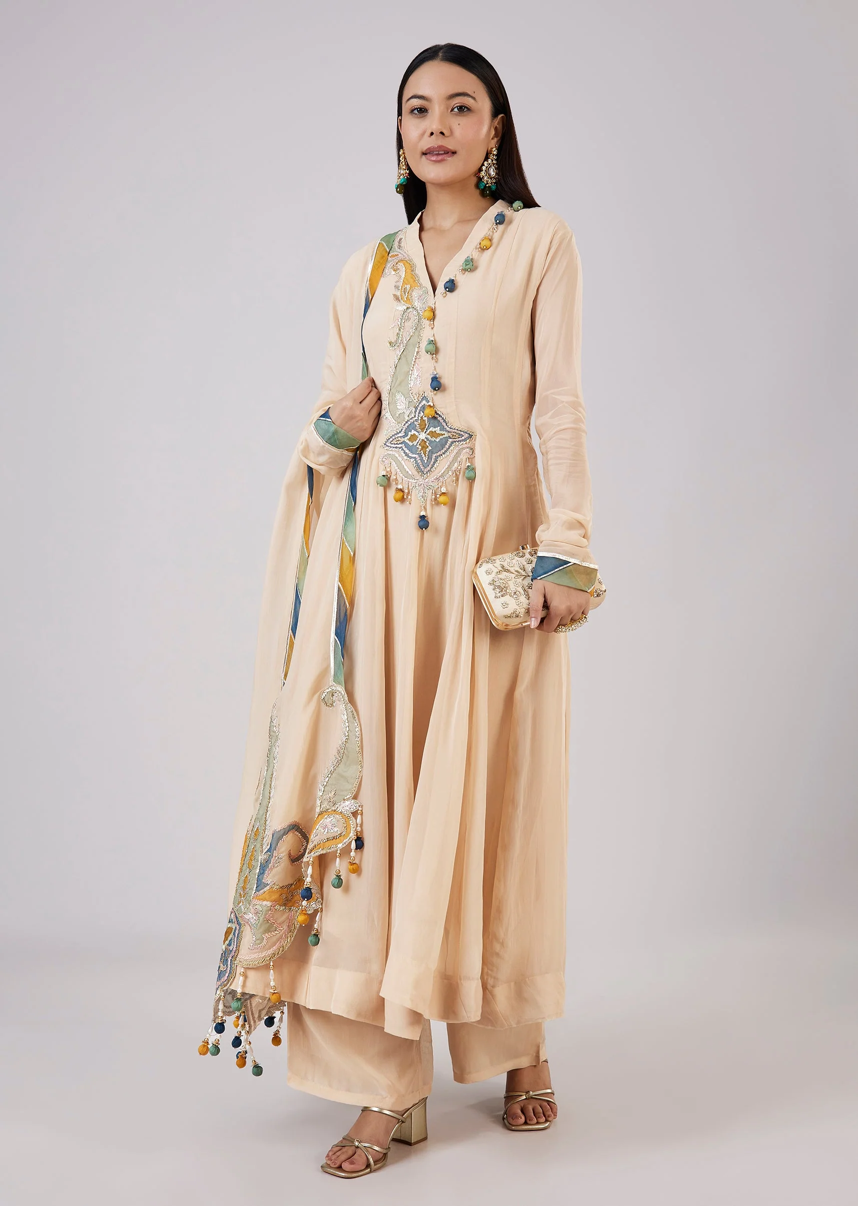 Beige Organza Anarkali With Gotta Lace
