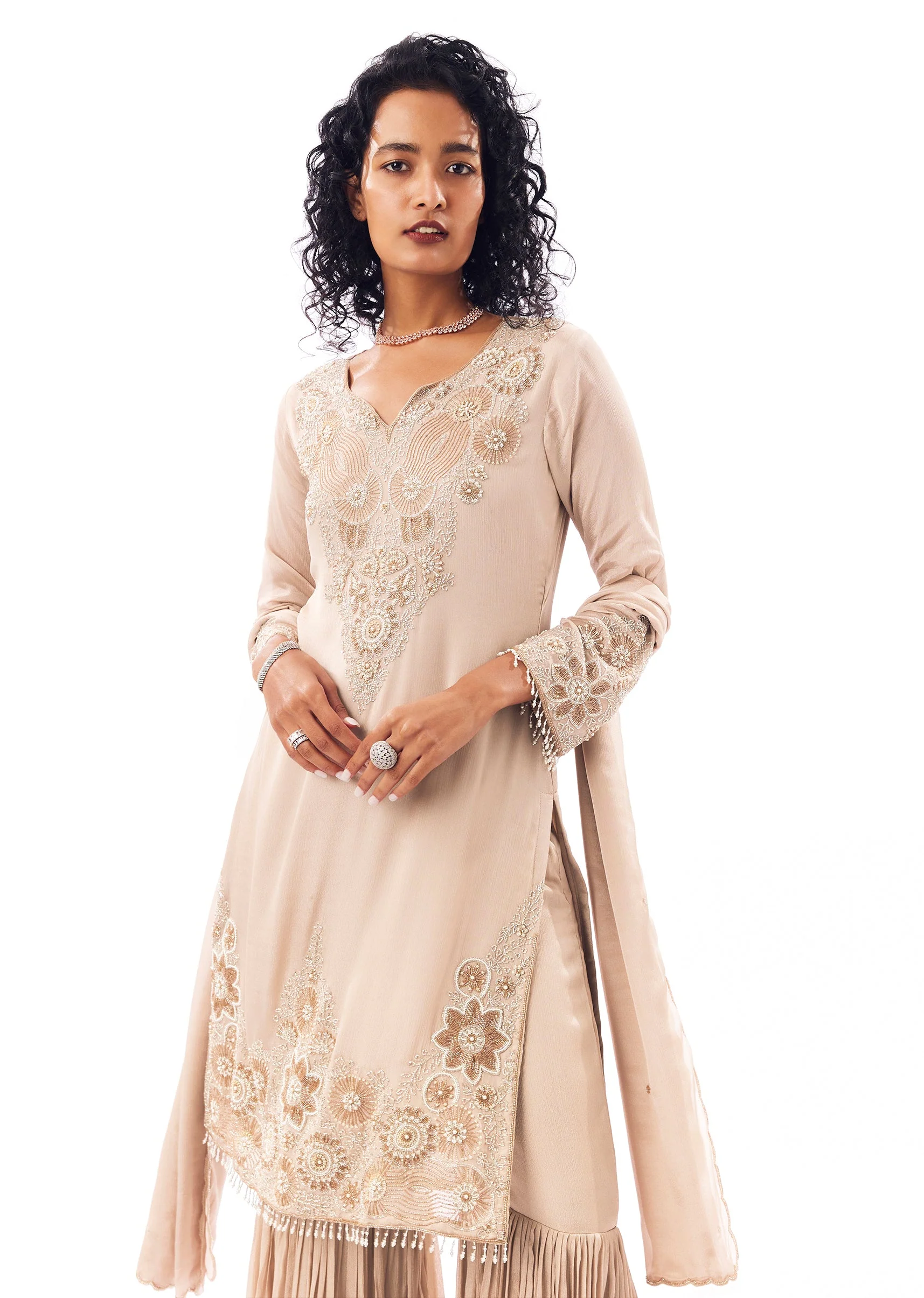 Beige Pakistani Style Sharara Set - Image 4