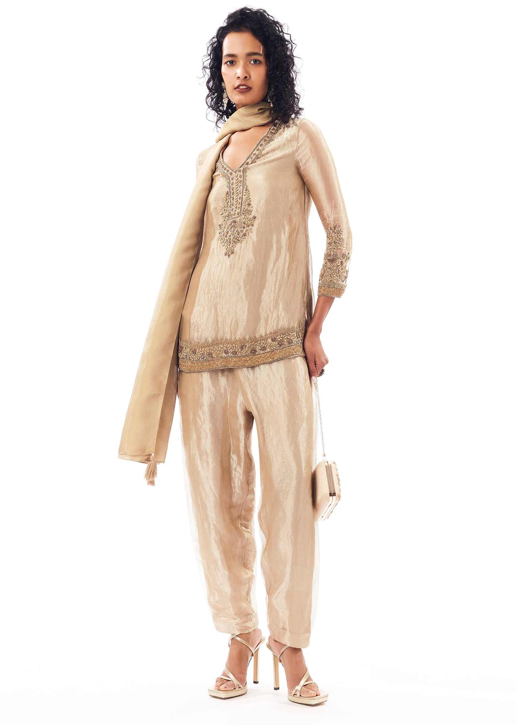 Beige Patiala Suit With Zardosi Sequin Detailing - Image 3