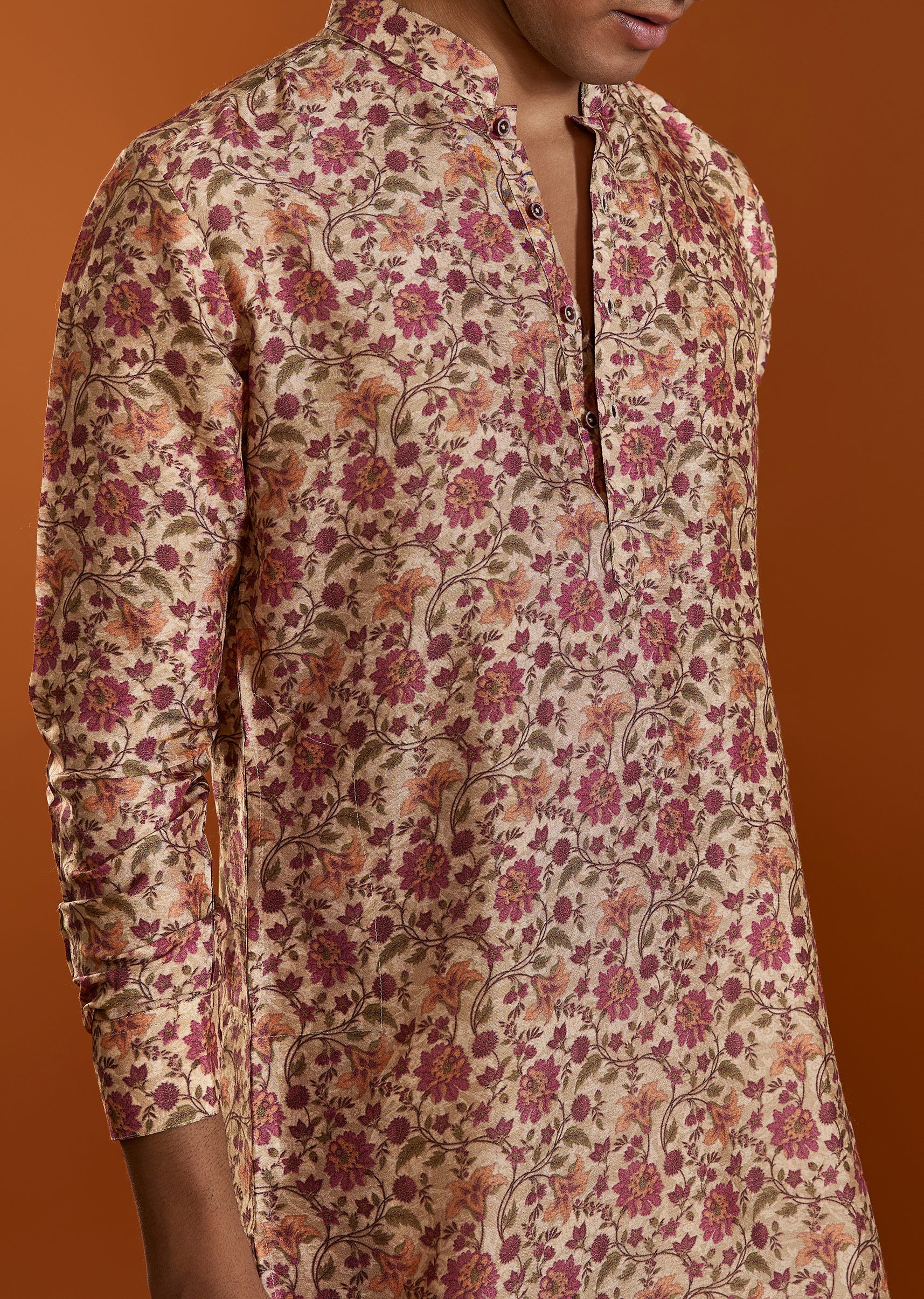 Beige Printed Viscose Kurta - Image 2