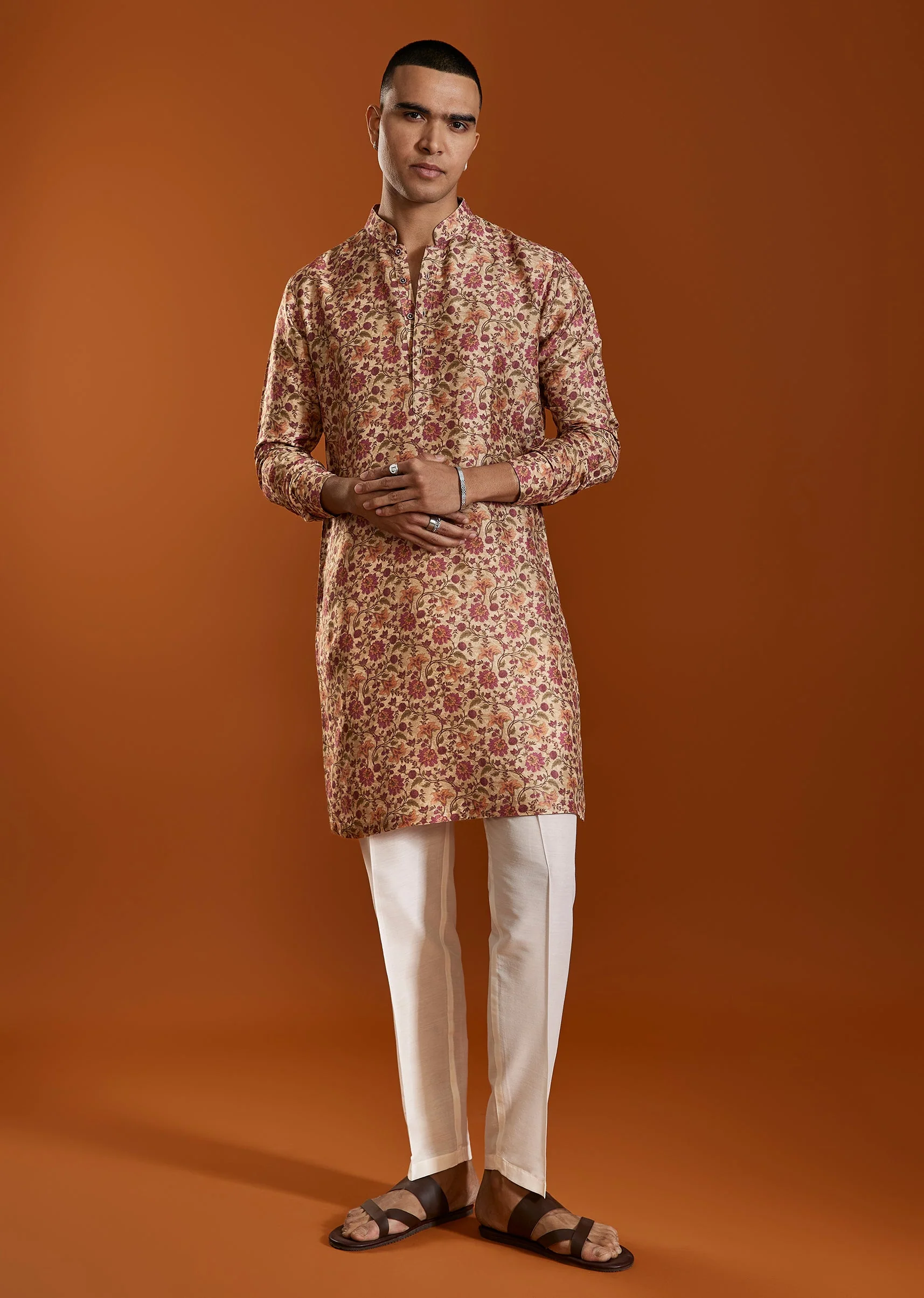 Beige Printed Viscose Kurta - Image 3
