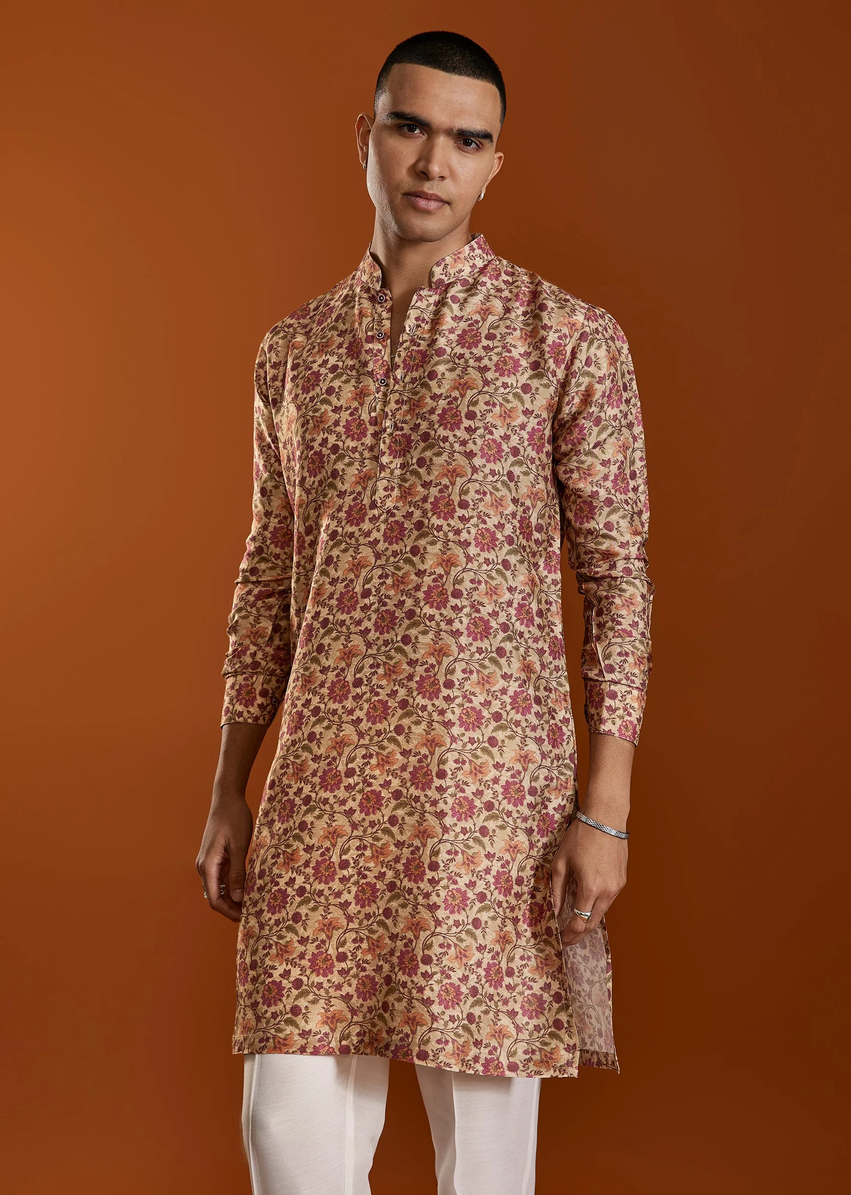 Beige Printed Viscose Kurta - Image 4
