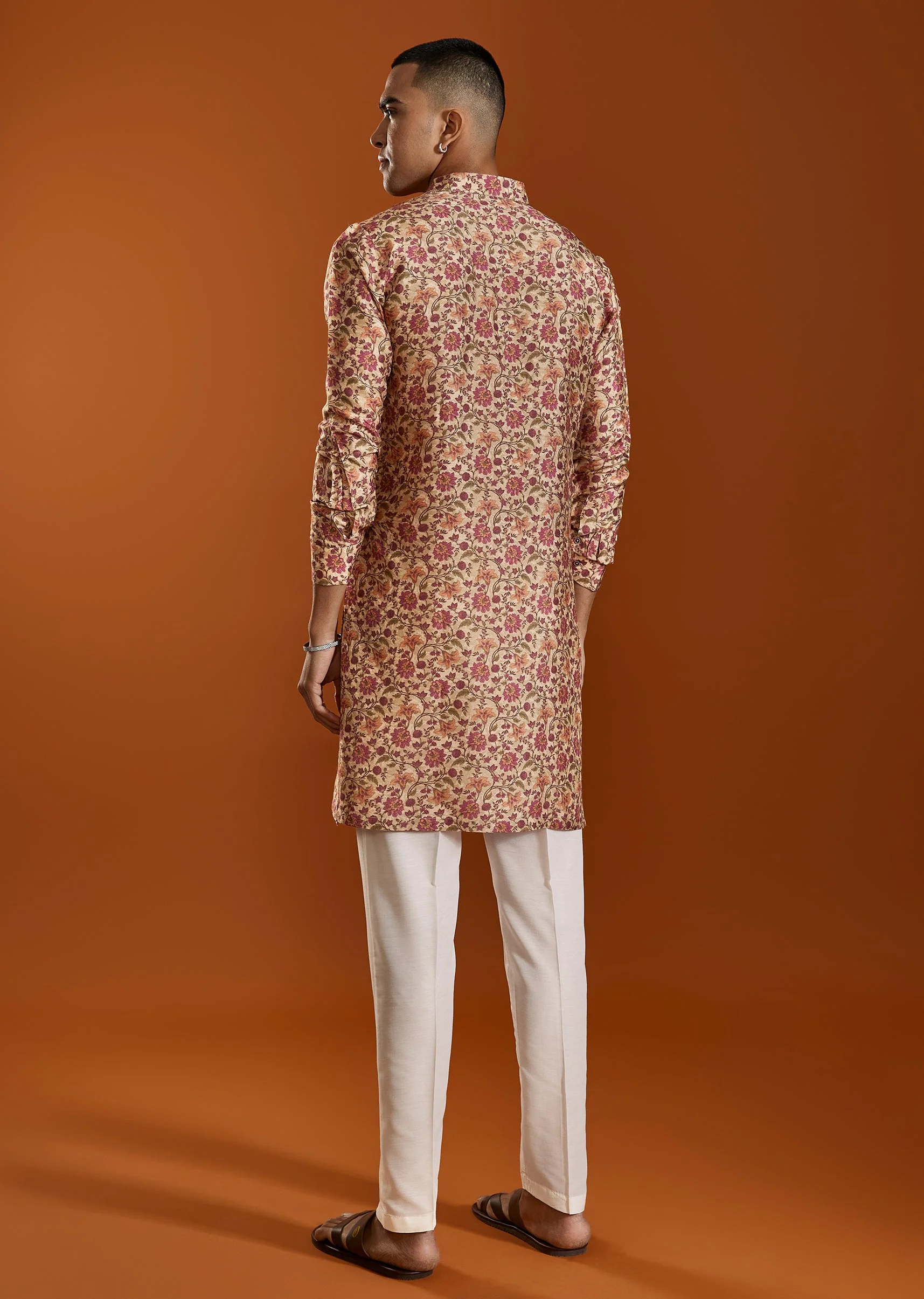 Beige Printed Viscose Kurta - Image 5