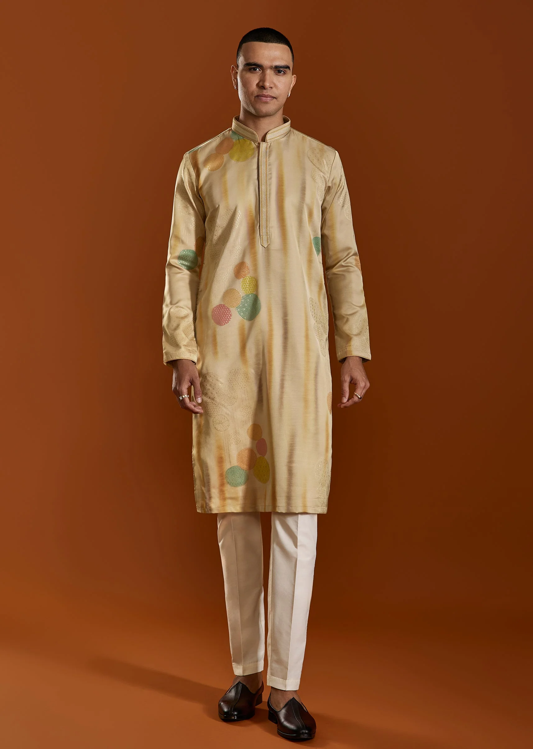 Beige Printed Viscose Kurta Set