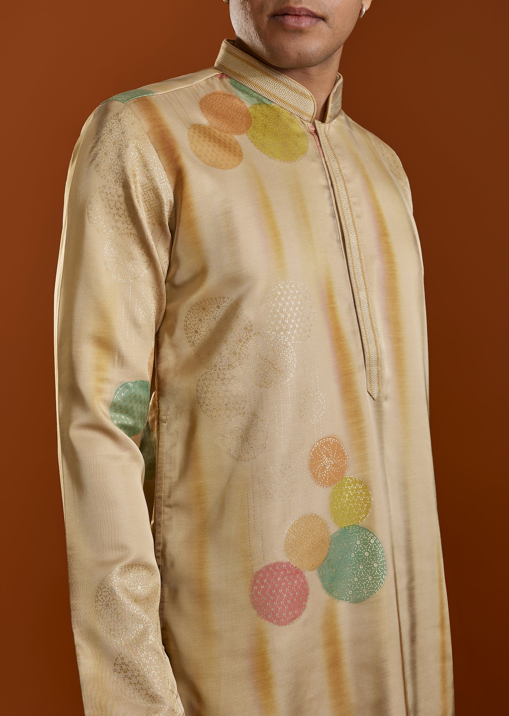 Beige Printed Viscose Kurta Set - Image 2