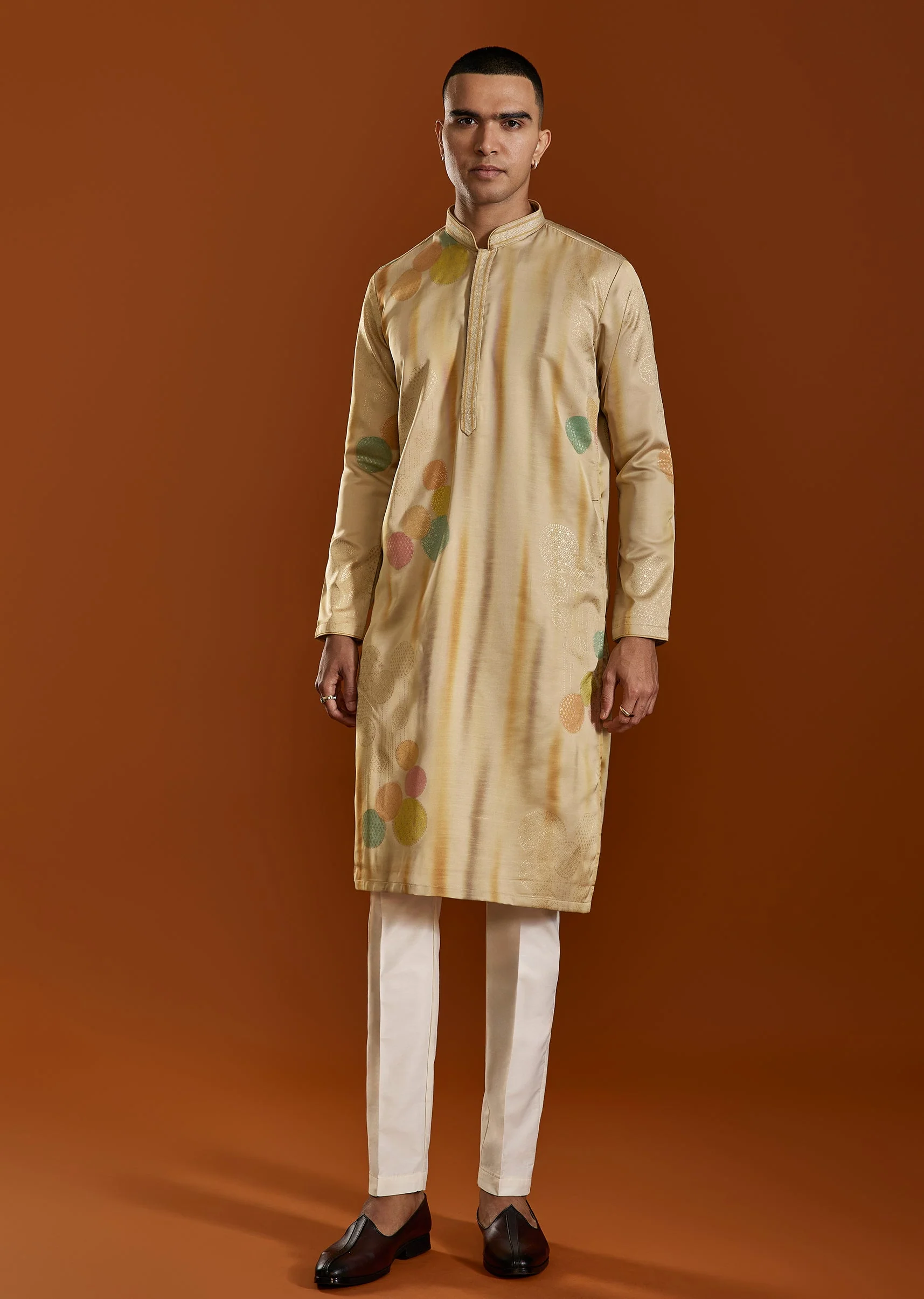 Beige Printed Viscose Kurta Set - Image 3