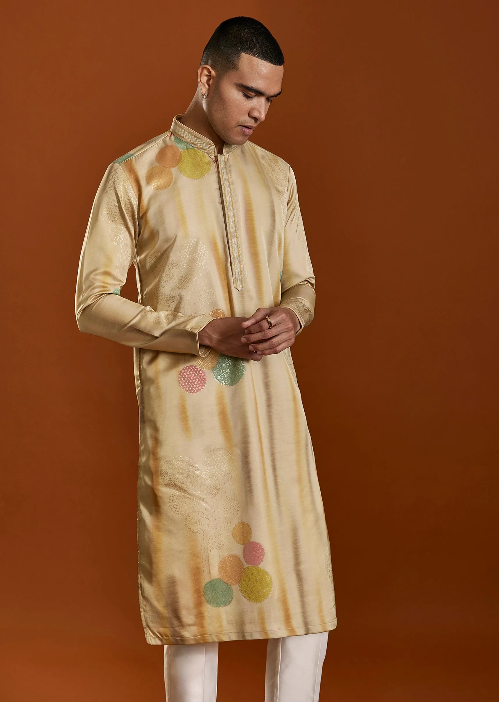 Beige Printed Viscose Kurta Set - Image 4