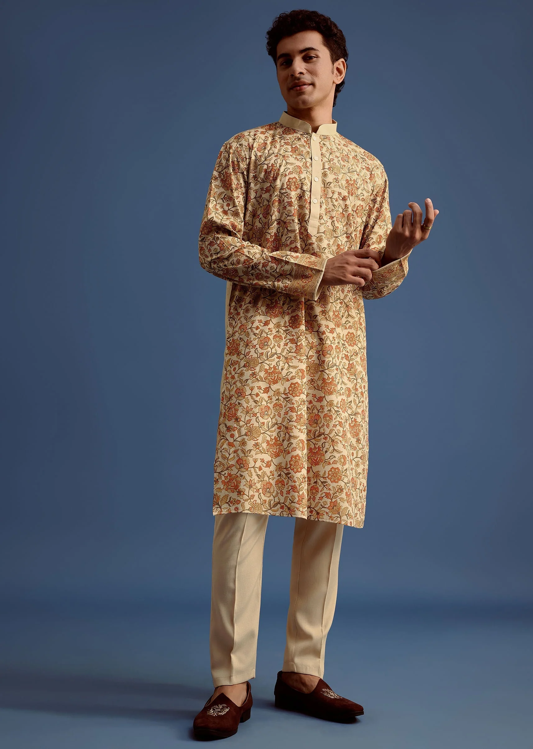 Beige Rayon Floral Block Printed Kurta Set - Image 2