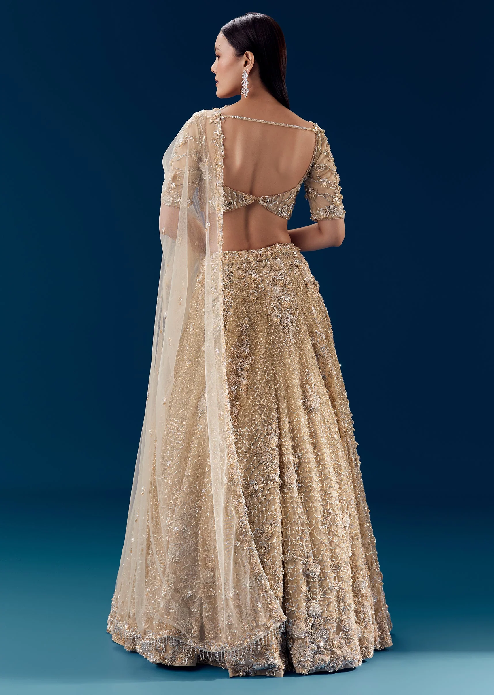 Beige Resham Embroidered Bridal Lehenga Set - Image 2
