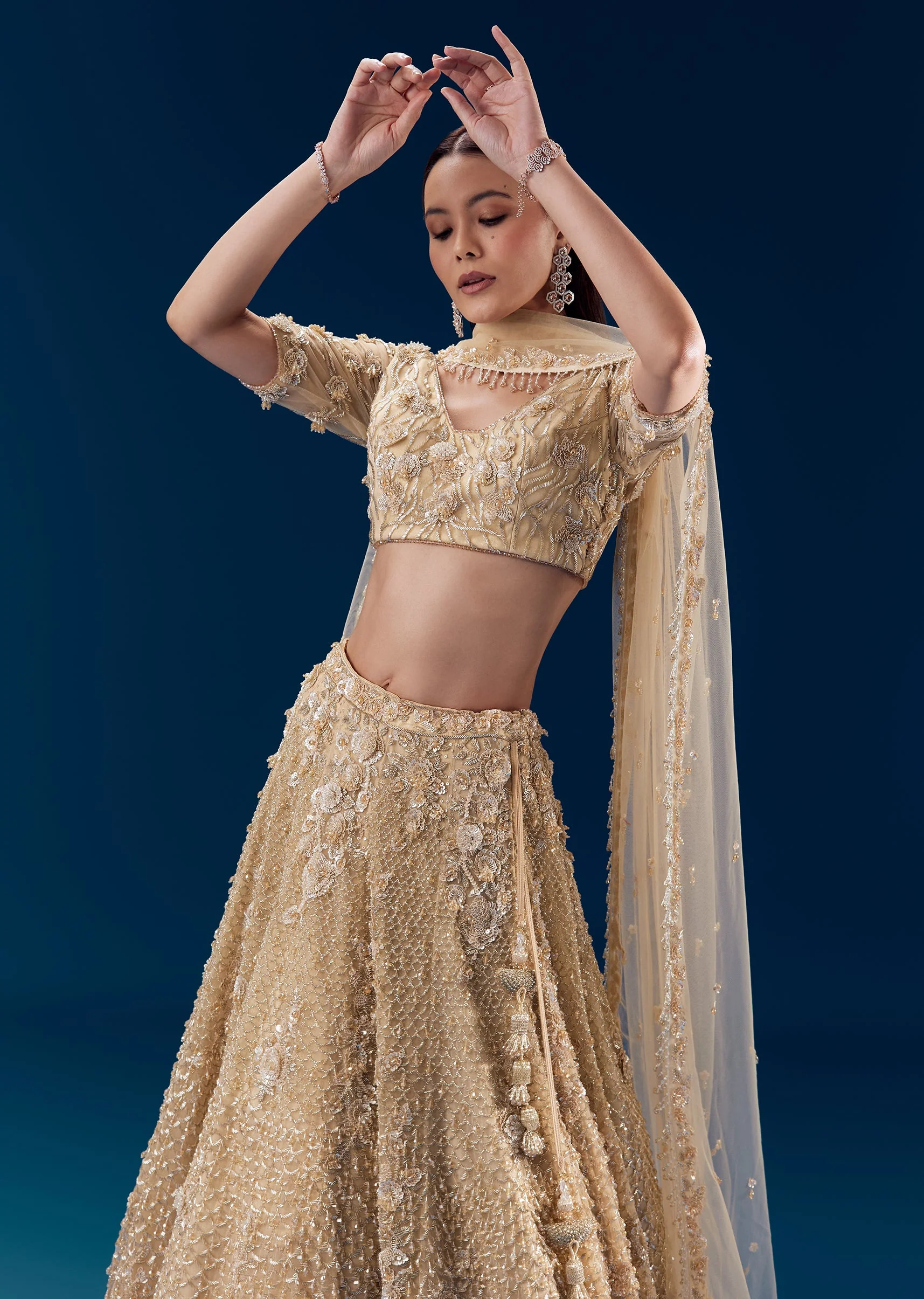 Beige Resham Embroidered Bridal Lehenga Set - Image 5