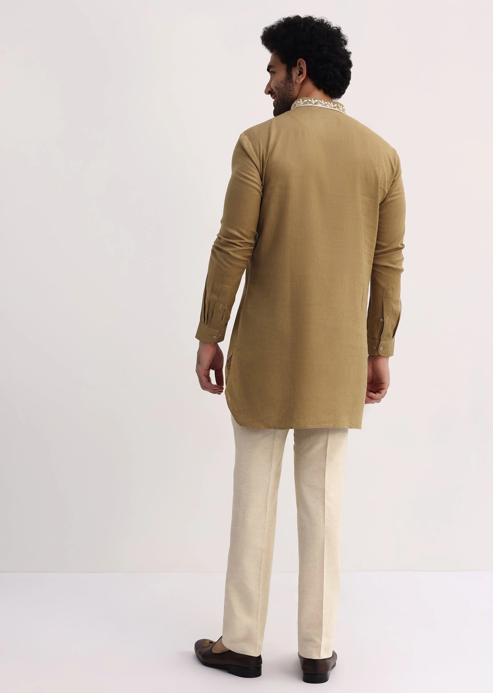 Beige Resham Work Kurta Set For Men - Image 5