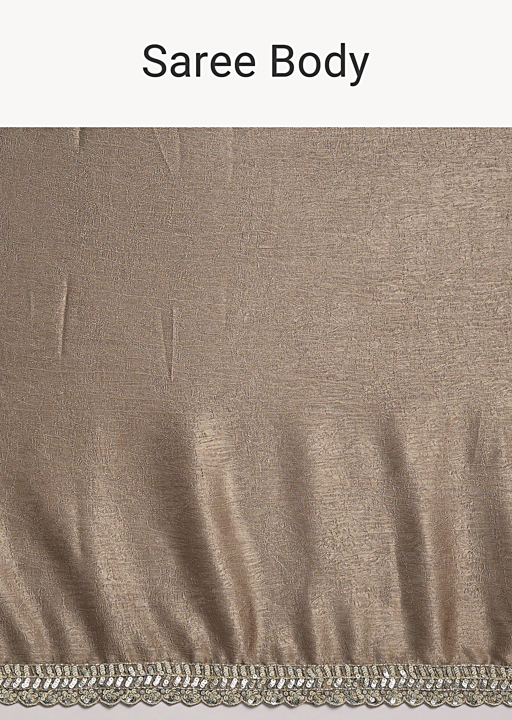 Beige Rose Gold Chiffon Saree With Embellished Border - Image 9