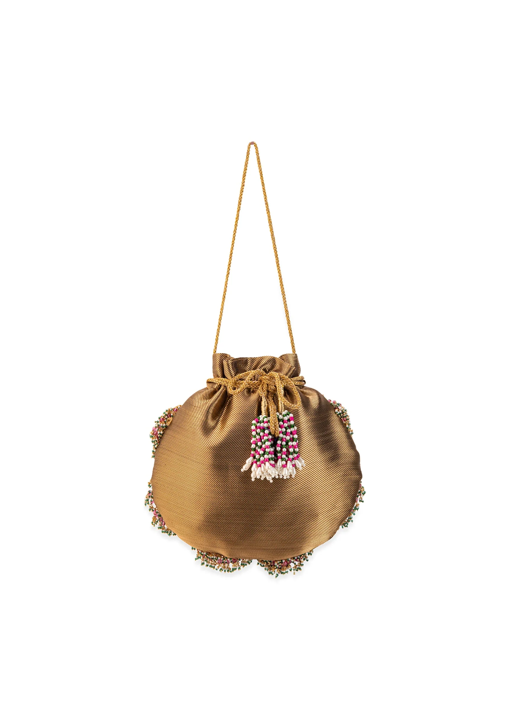 Beige Satin Potli Bag with Crescent Motif - Image 3