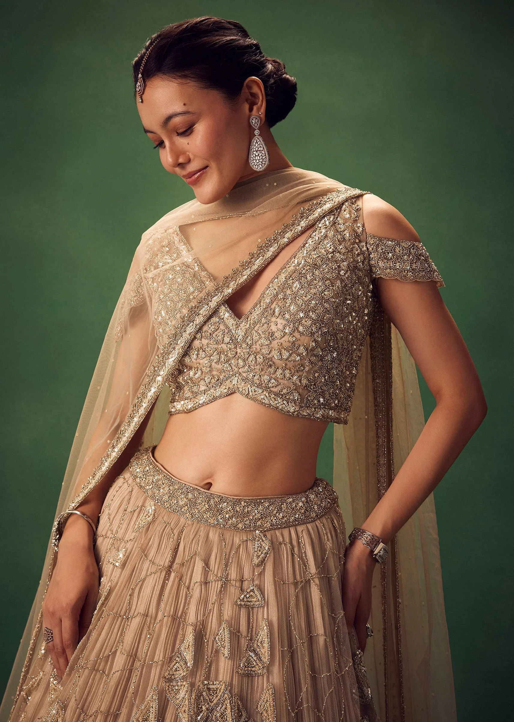 Beige Sequin Lehenga Set - Image 2