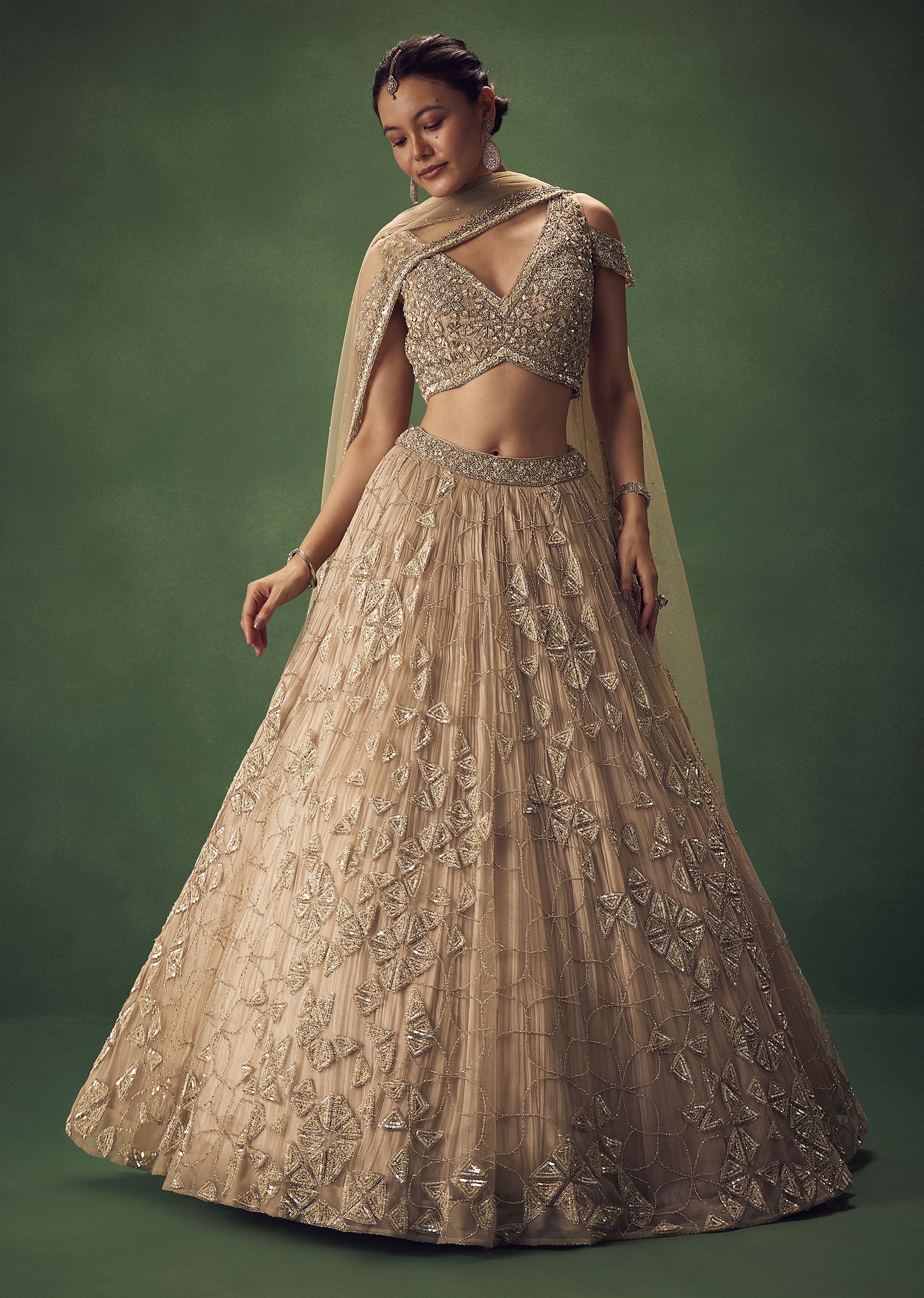 Beige Sequin Lehenga Set - Image 3