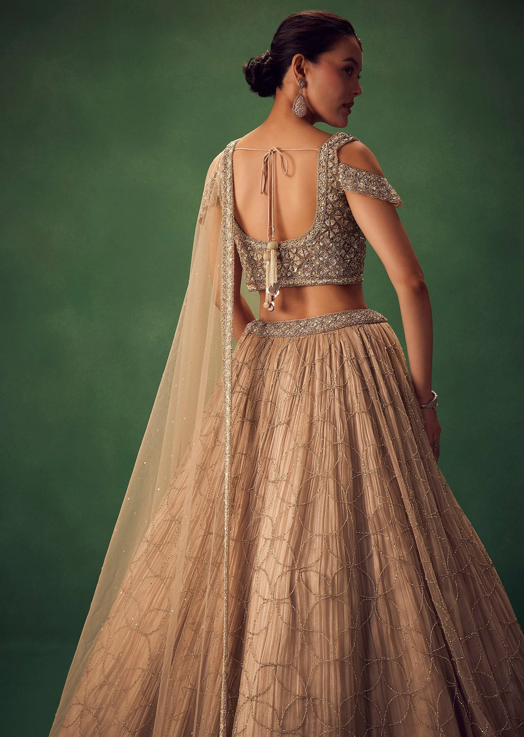Beige Sequin Lehenga Set - Image 4