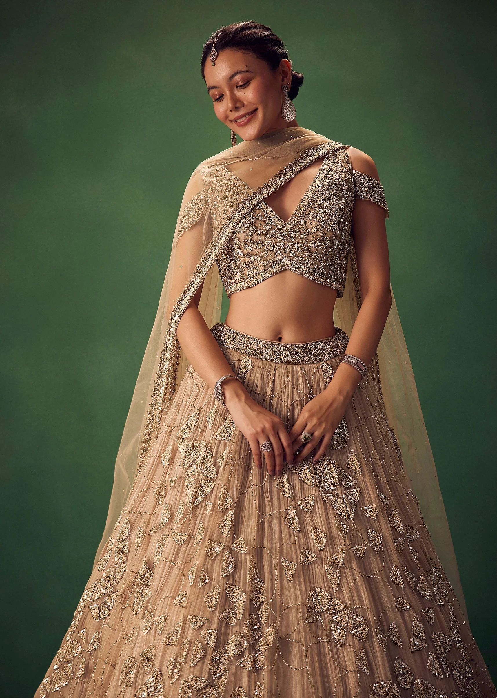 Beige Sequin Lehenga Set - Image 5