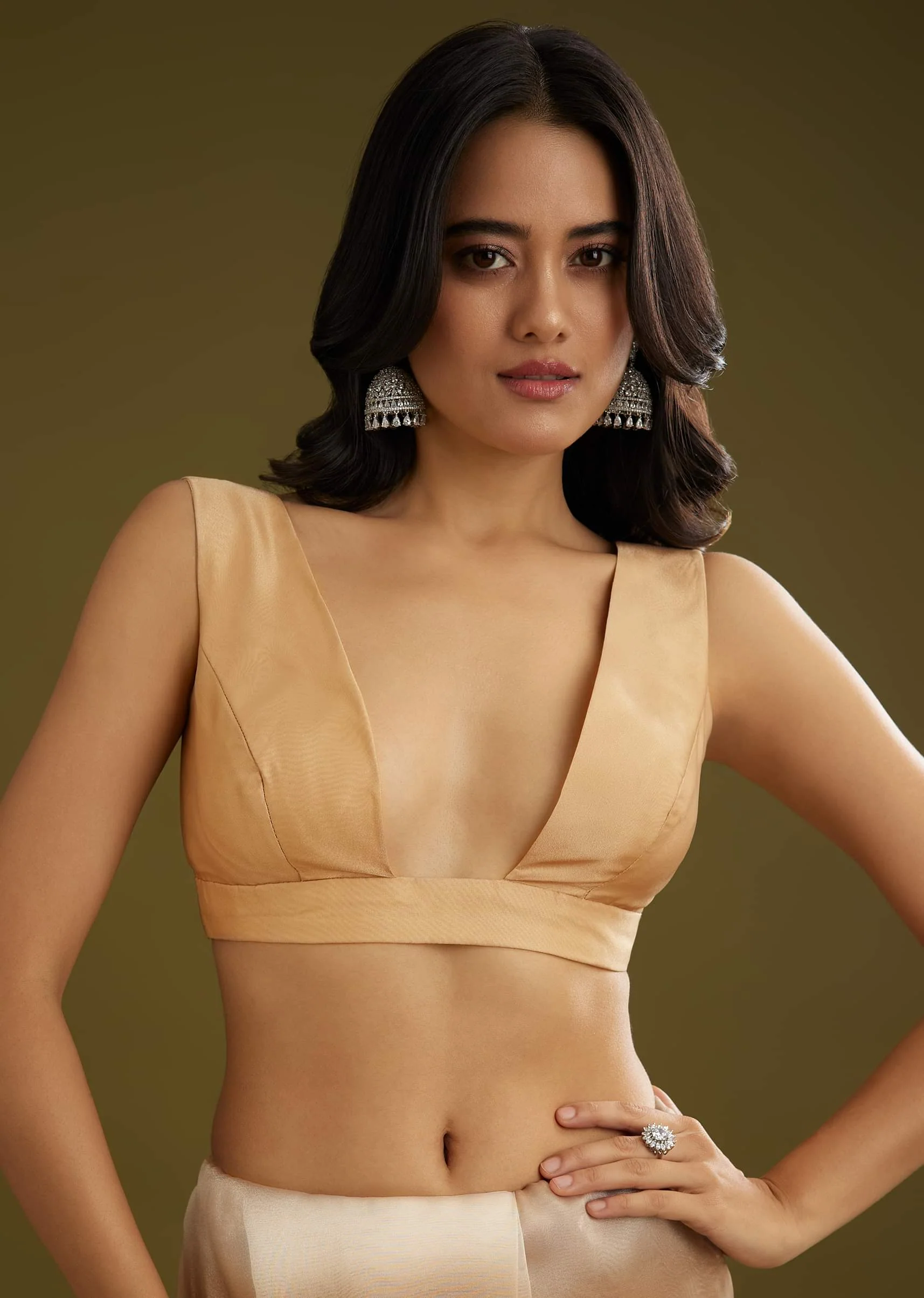 Beige Shaded Glass Tissue Saree With Stone Embellishment - Image 7