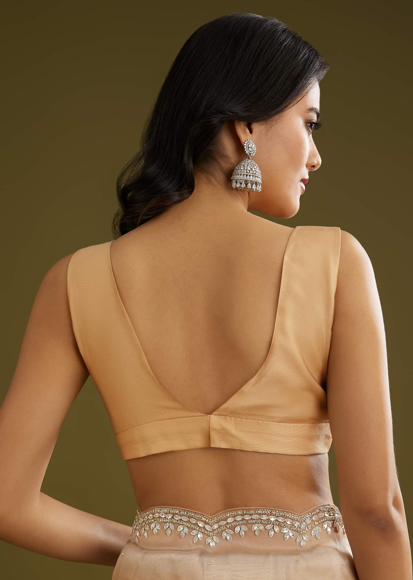 Beige Shaded Glass Tissue Saree With Stone Embellishment - Image 8