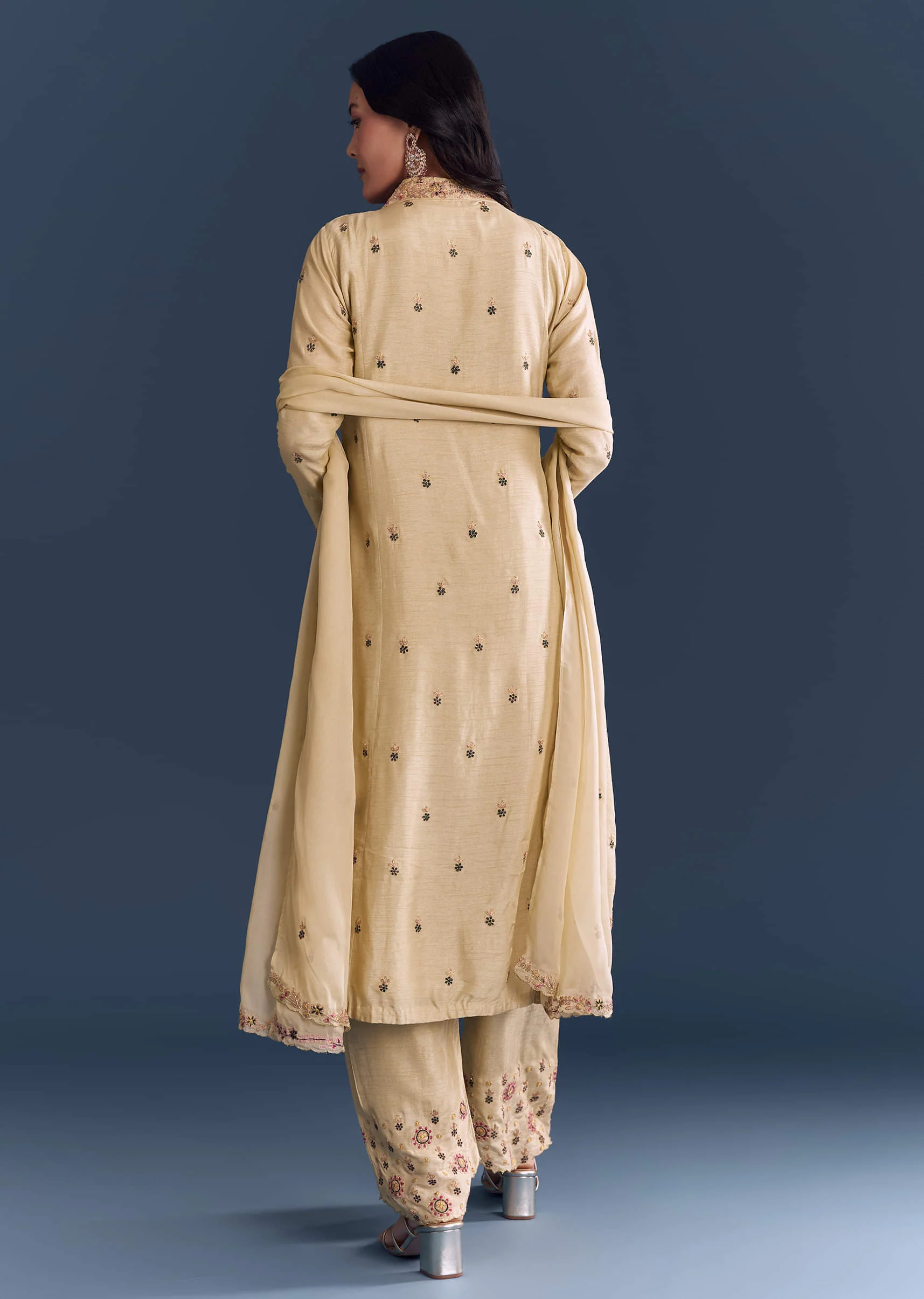 Beige Silk Anarkali Suit With Zari Embroidery - Image 5