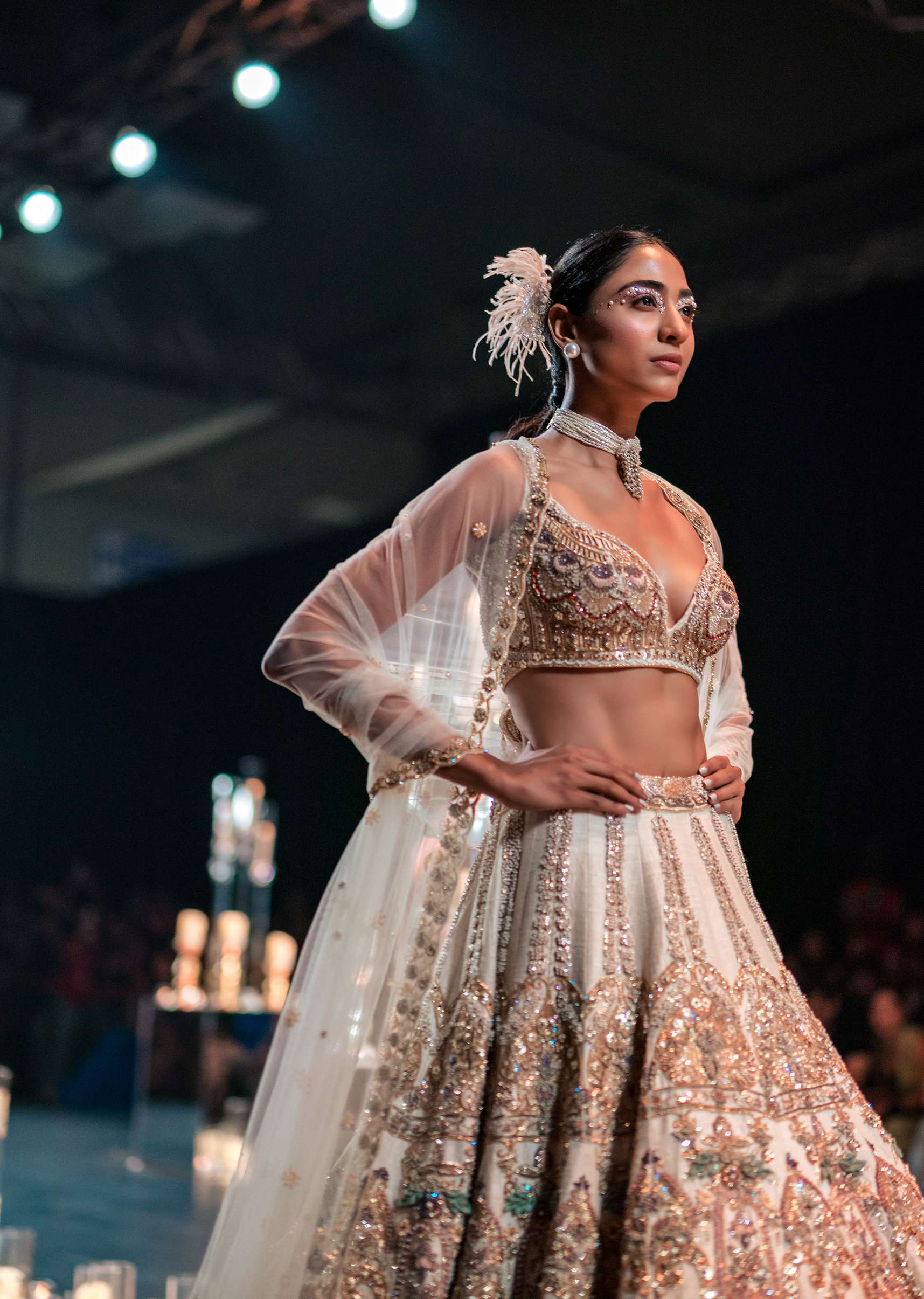 Beige Silk Bridal Lehenga Set With Organza 3D Floral Embroidery - Image 2