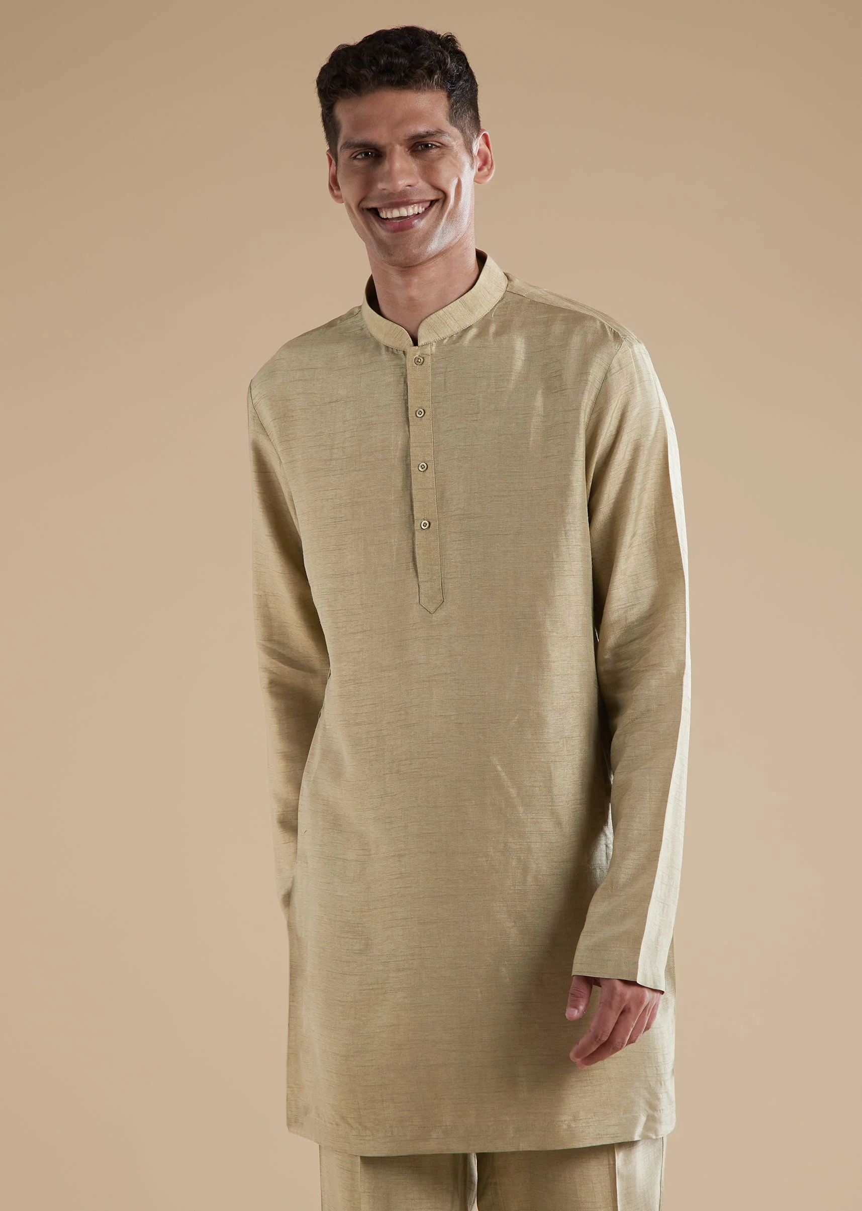 Beige Silk Indowestern Set With Cutwork Leather Detailing - Image 5