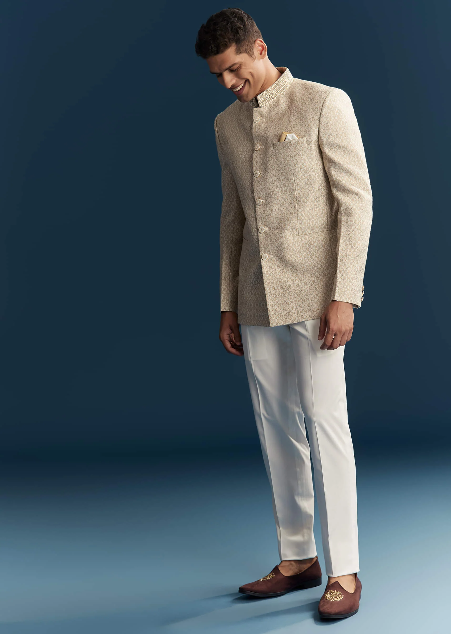 Beige Silk Jodhpuri Suit For Men With Embroidery - Image 3