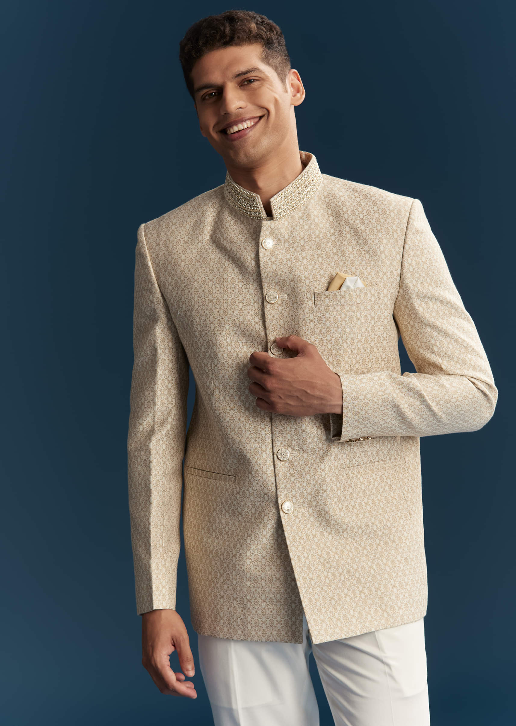 Beige Silk Jodhpuri Suit For Men With Embroidery - Image 4