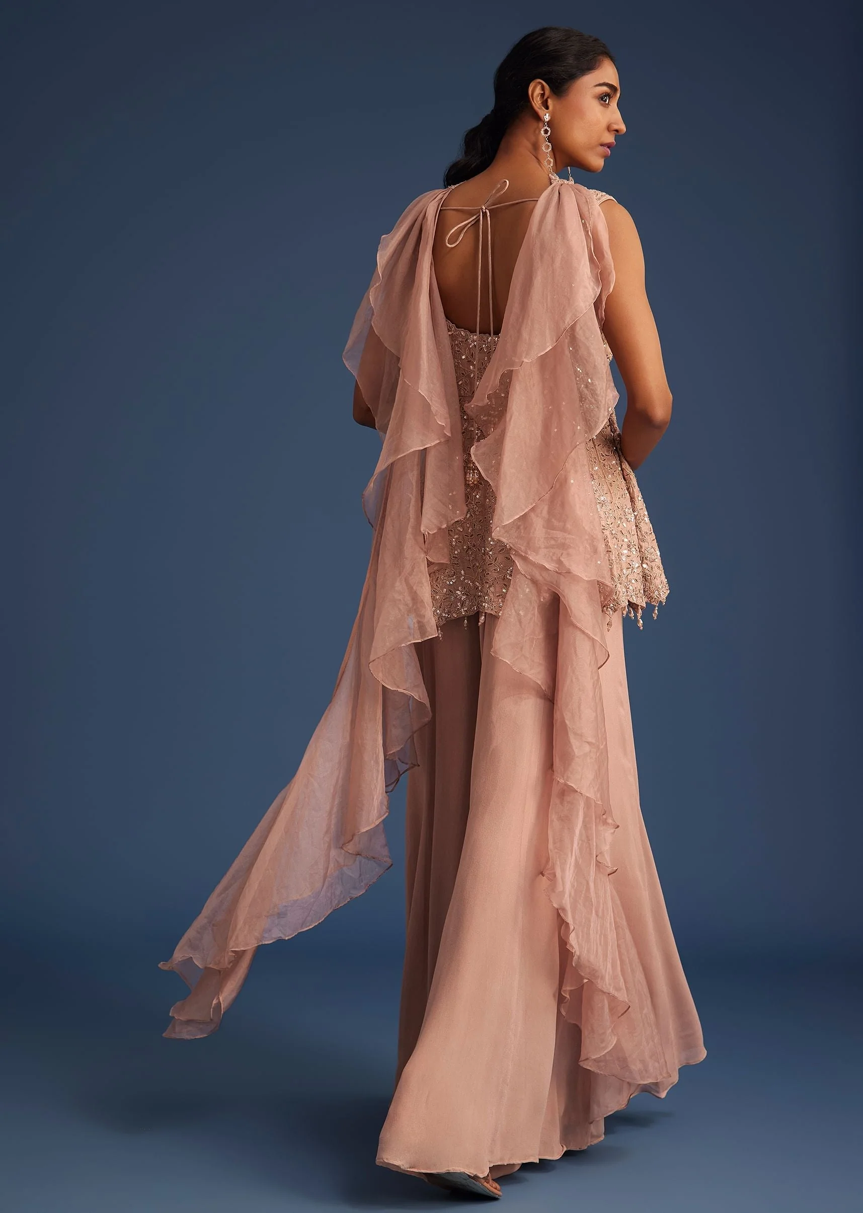 Beige Silk Kurta Set With Georgette Palazzo - Image 6