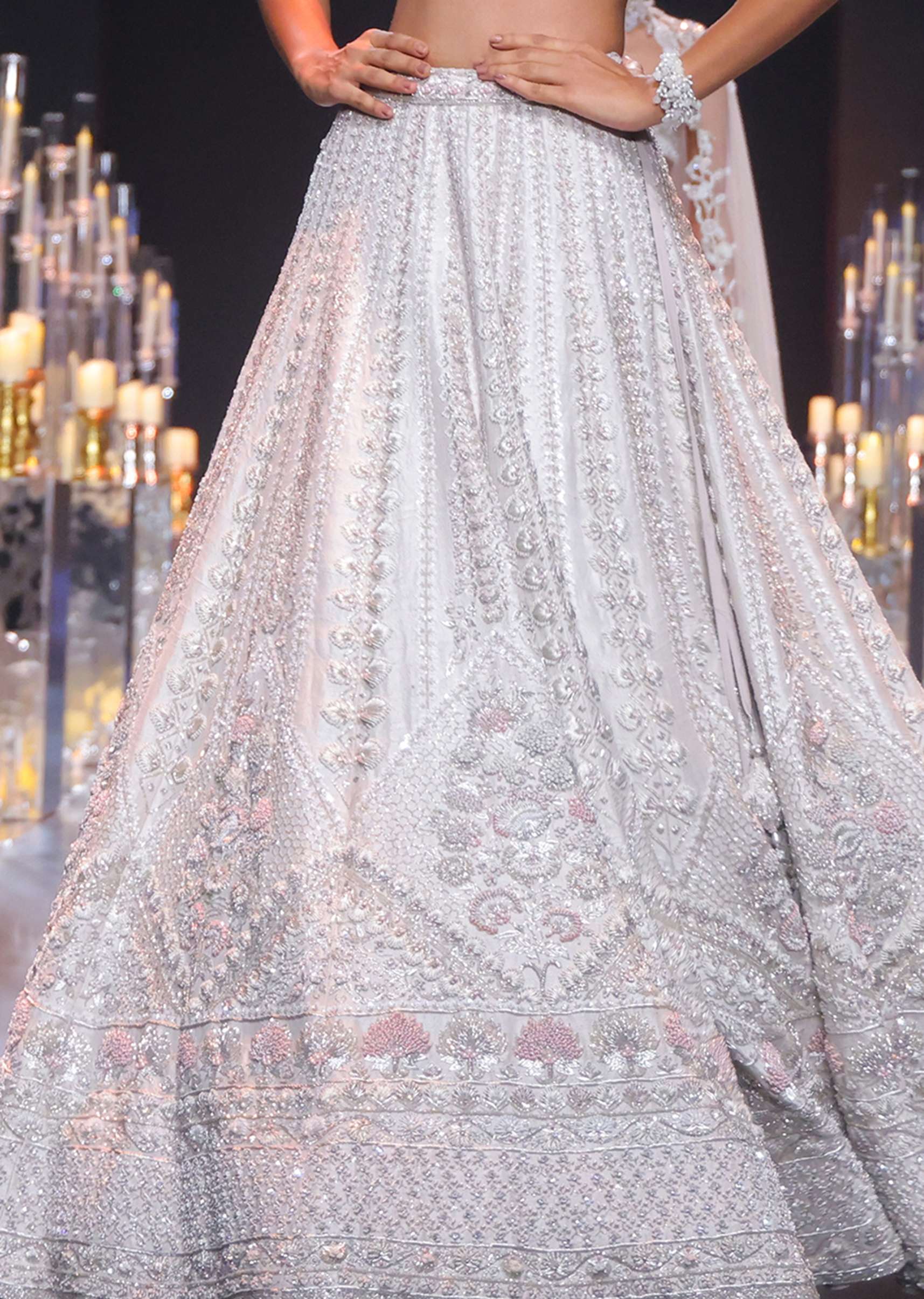 Beige Silk Lehenga Set With Zardozi Work And Cutdana Embroidery - Image 3