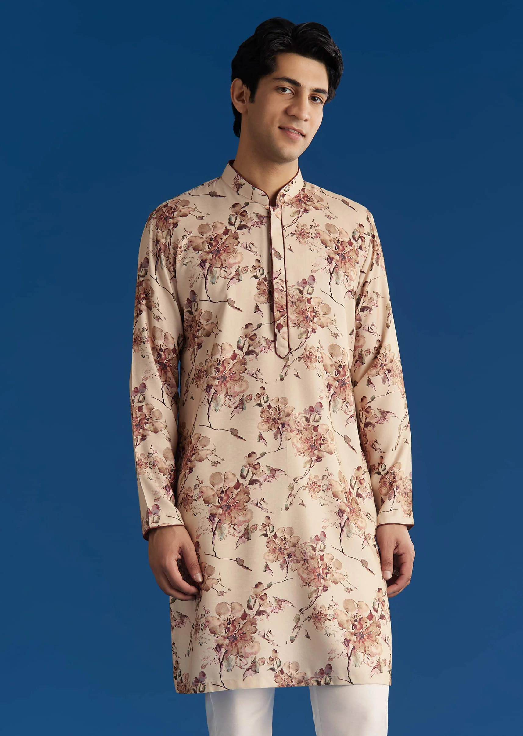 Beige Silk Pashmina Threadwork Kurta Jacket Set With Sequins - Image 6
