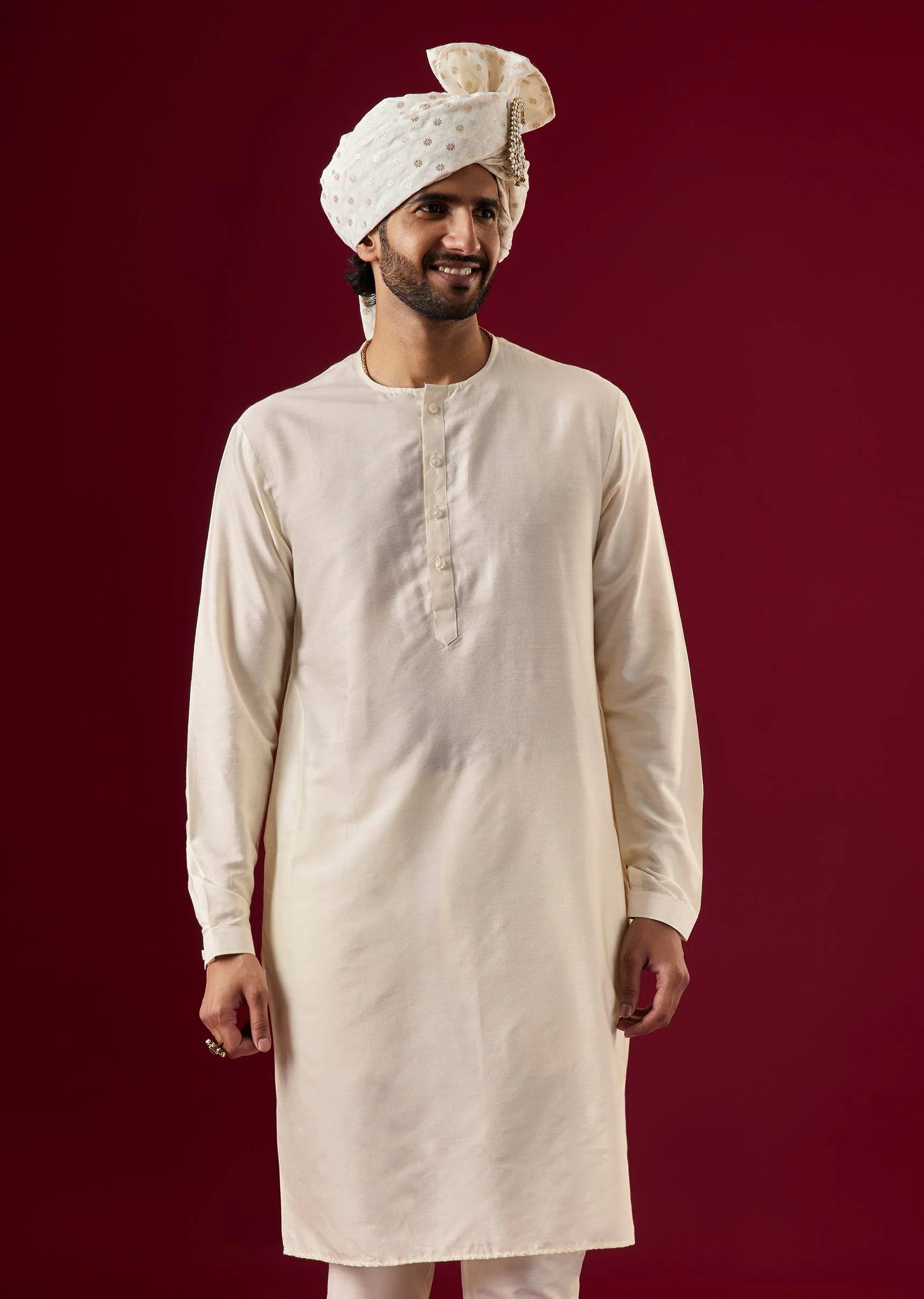 Beige Silk Sherwani Set With Aari And Zardosi Work - Image 7