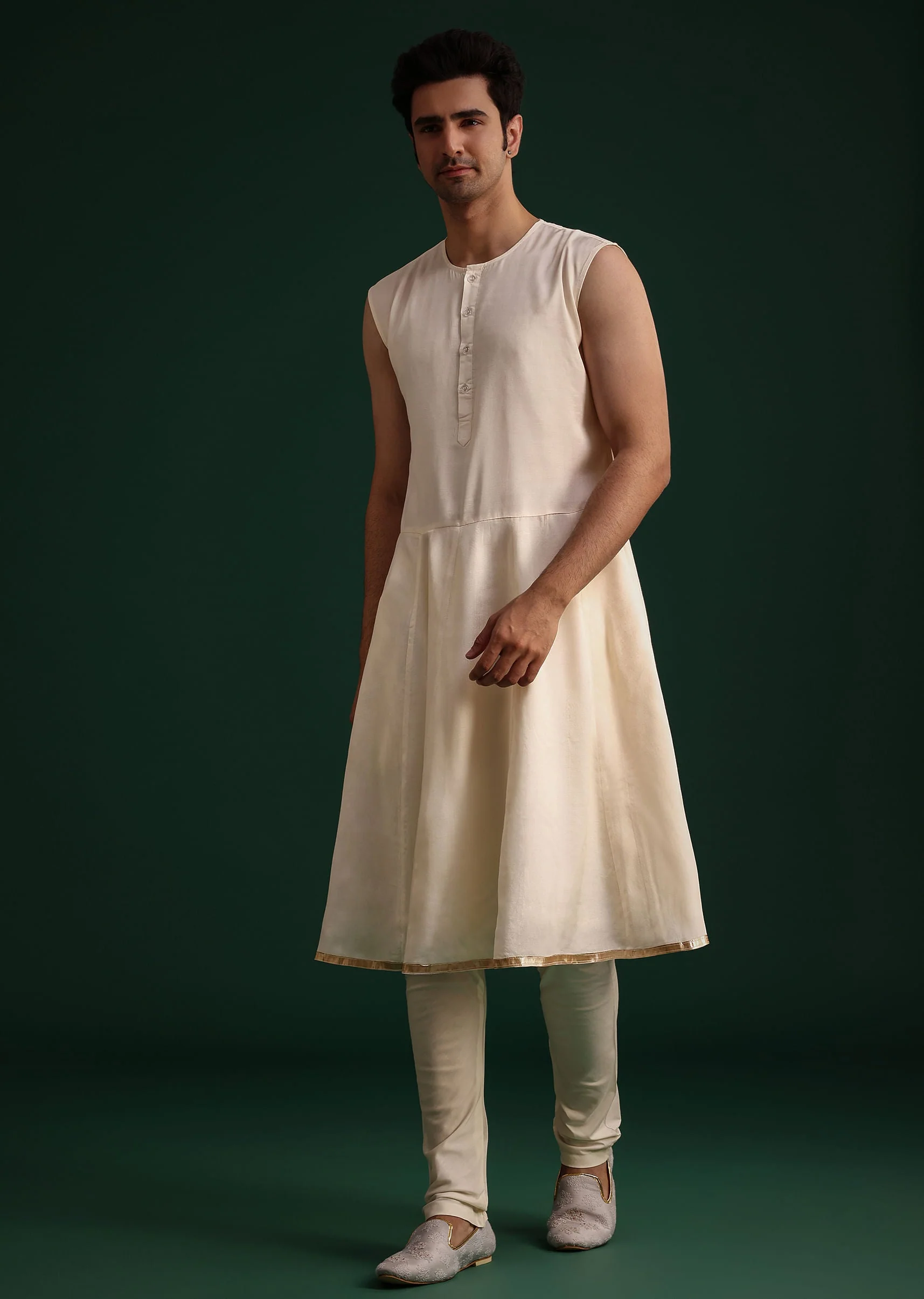 Beige Silk Sherwani Set With Zardozi Work - Image 7