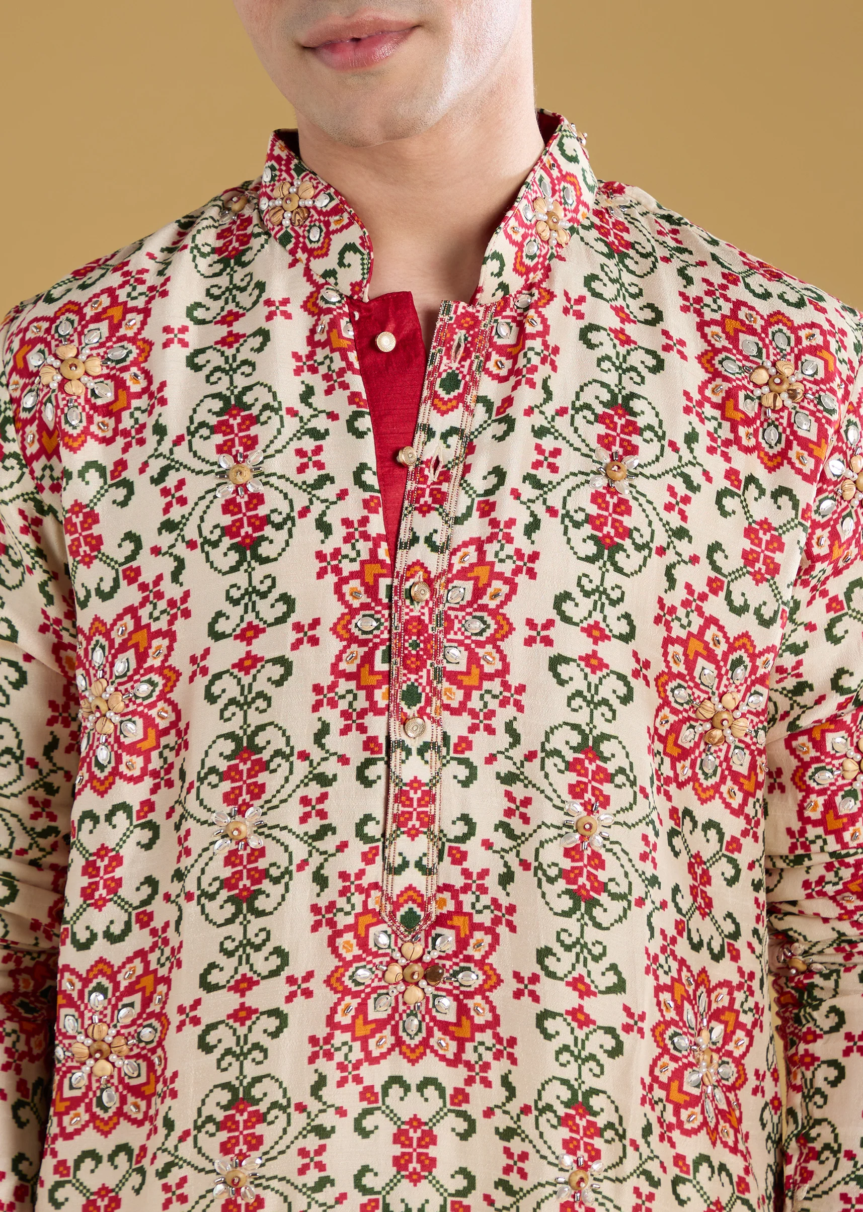 Beige Silk Stone Cutdana Embroidered Kurta Set - Image 2
