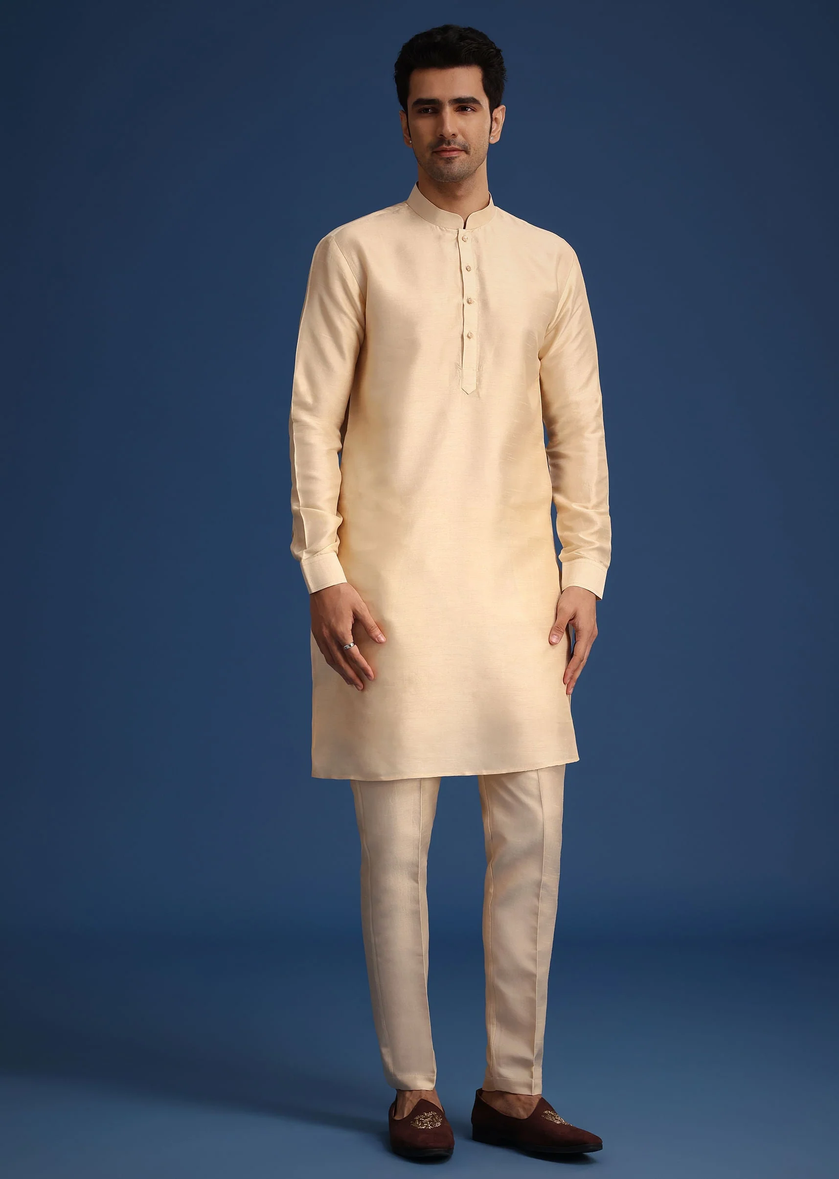 Beige Silk Zardozi Work Jacket And Kurta Set - Image 6