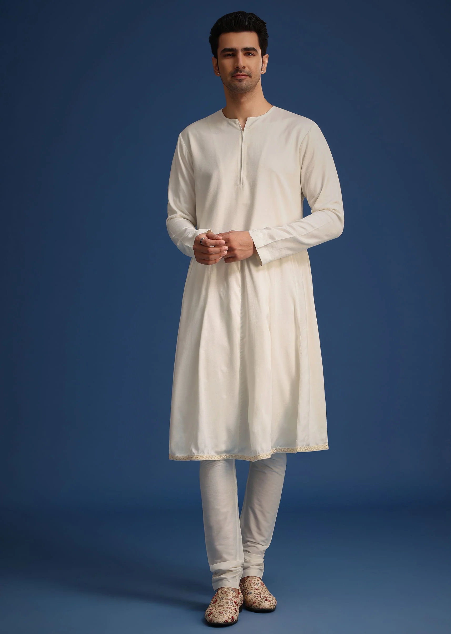 Beige Silk Zardozi Work Sherwani Set With Mala - Image 6
