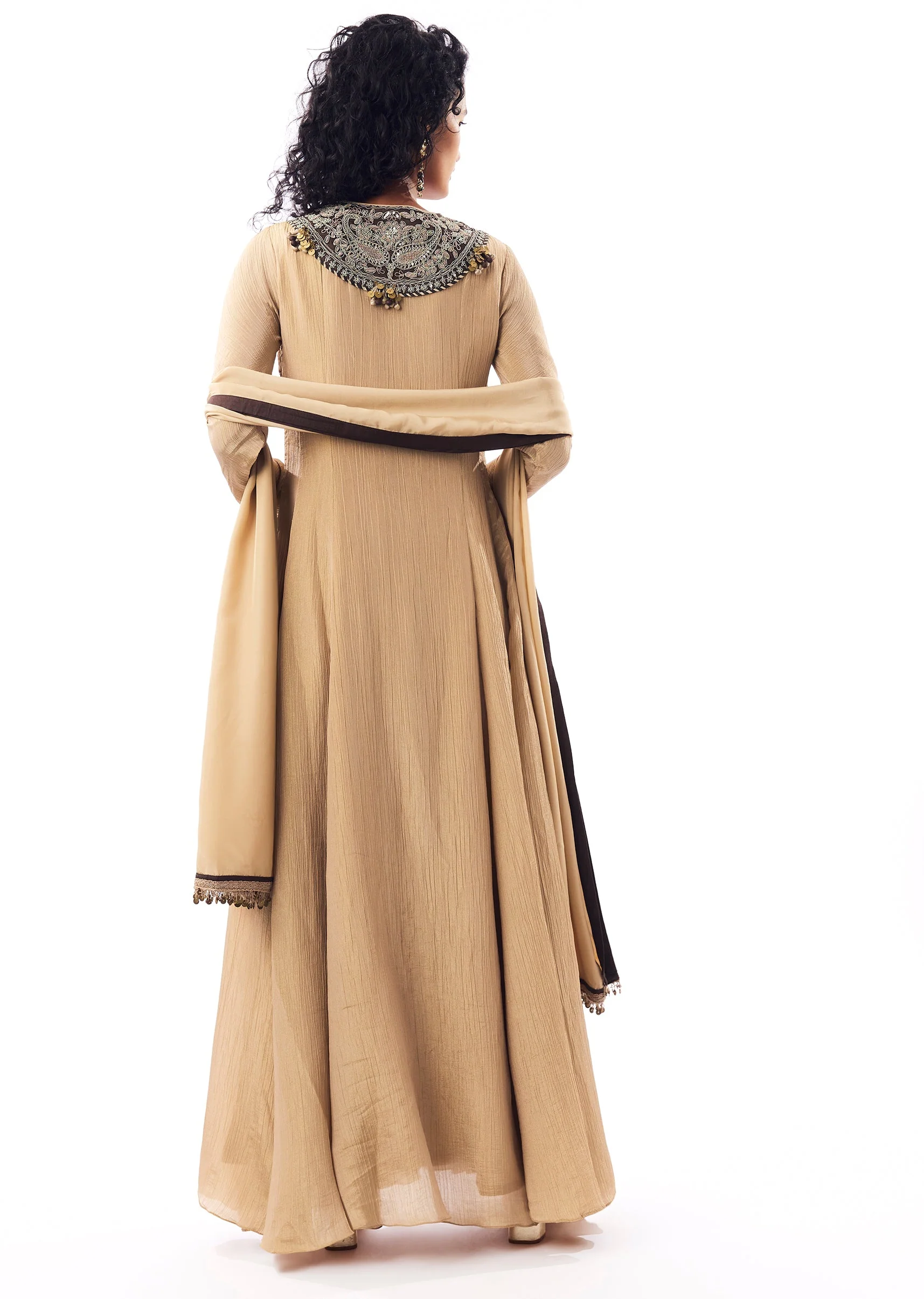 Beige Tissue Anarkali With Rich Zardosi Detailing - Image 5