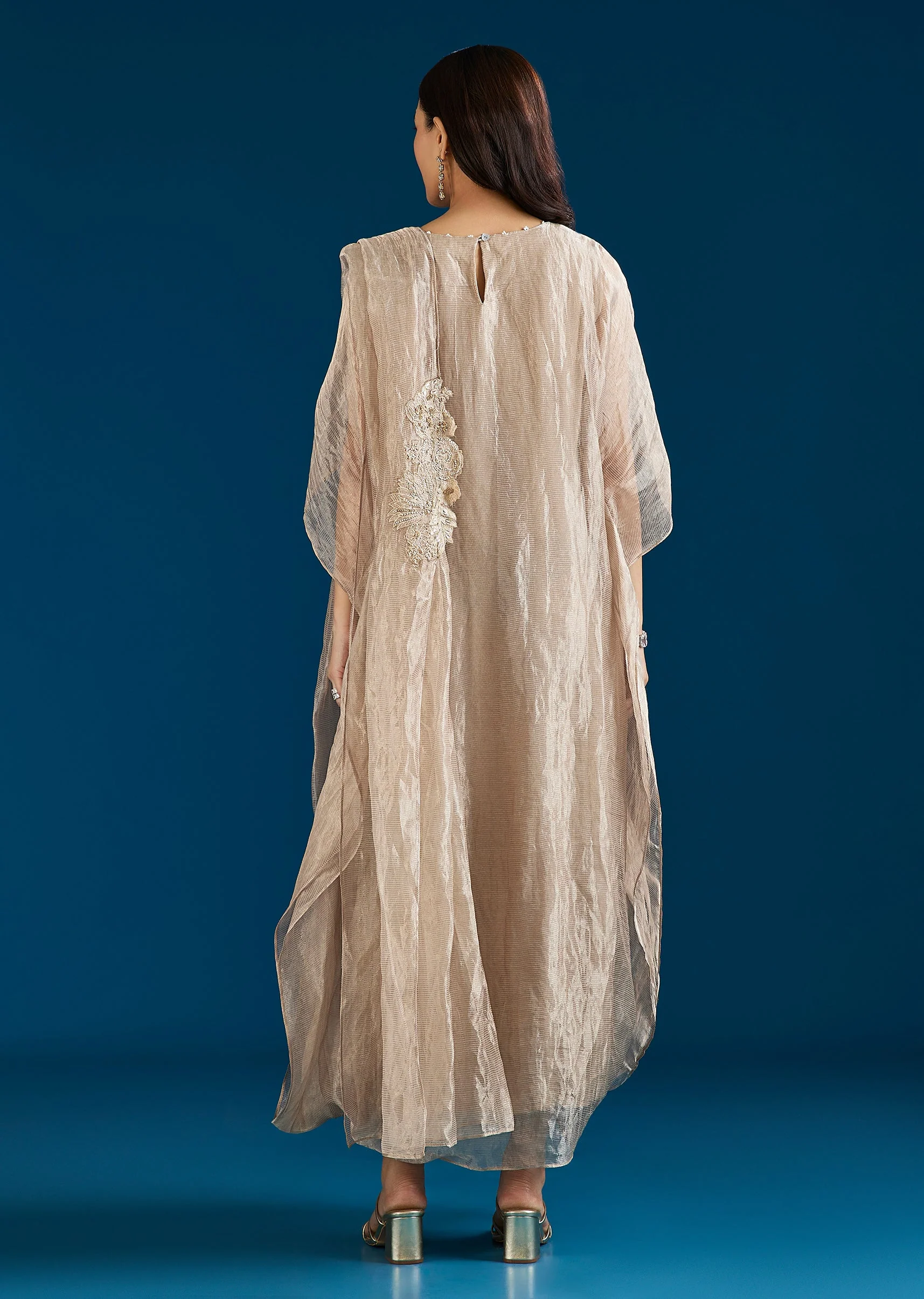 Beige Tissue Drape Indo Western Gown - Image 5