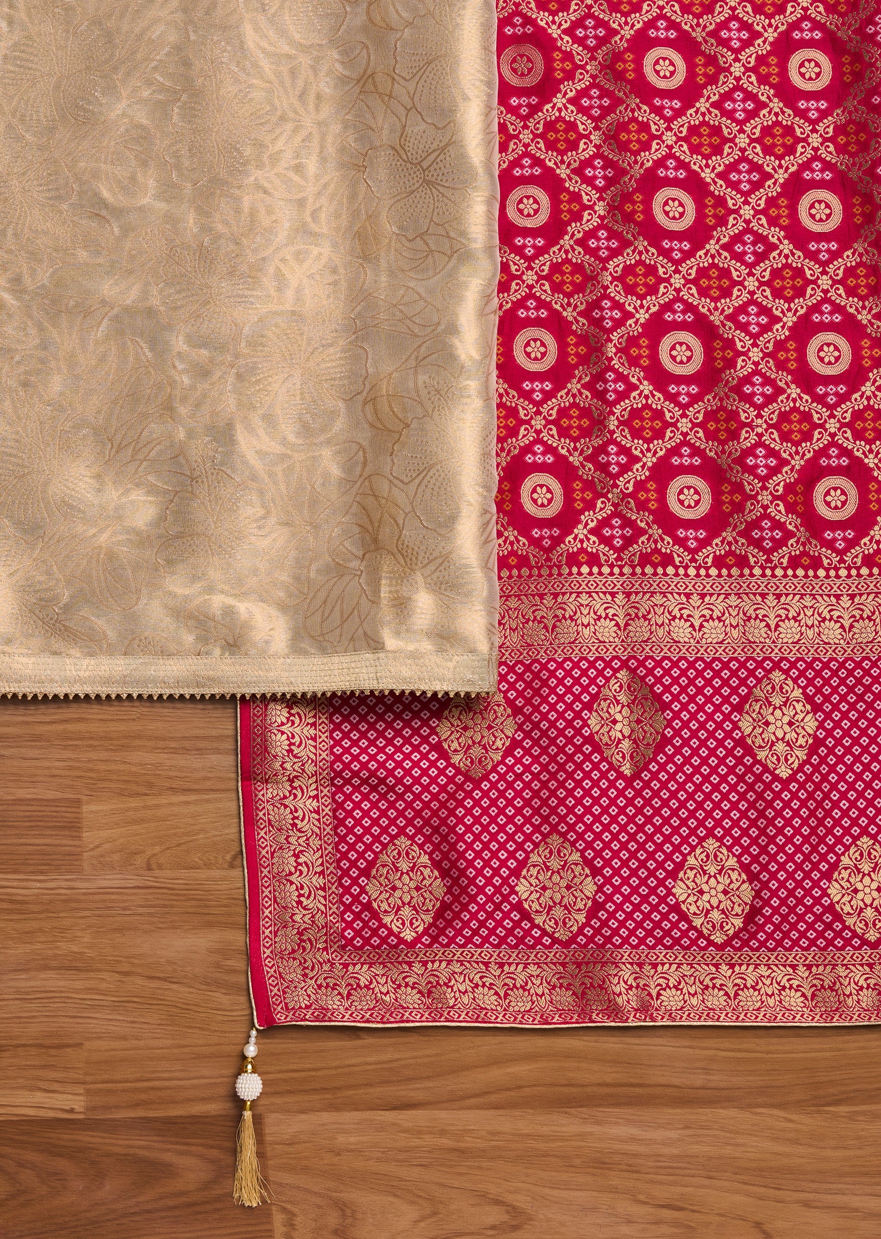 Beige Tissue Embroidered Unstitched Suit Set - Image 3