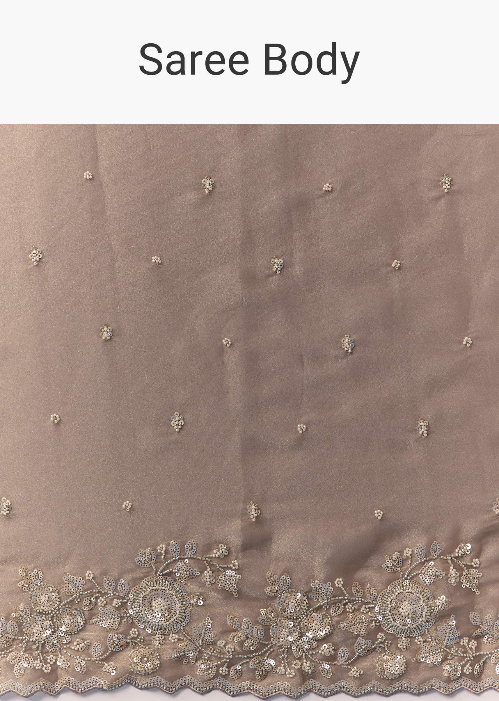 Beige Tissue Organza Cutdana Work Saree with Unstitched Blouse - Image 9
