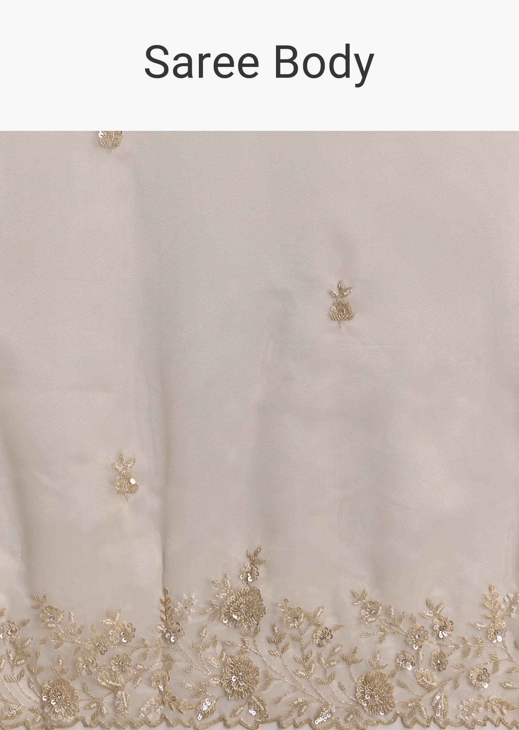 Beige Tissue Saree With Floral Embroidery And Beadwork - Image 8