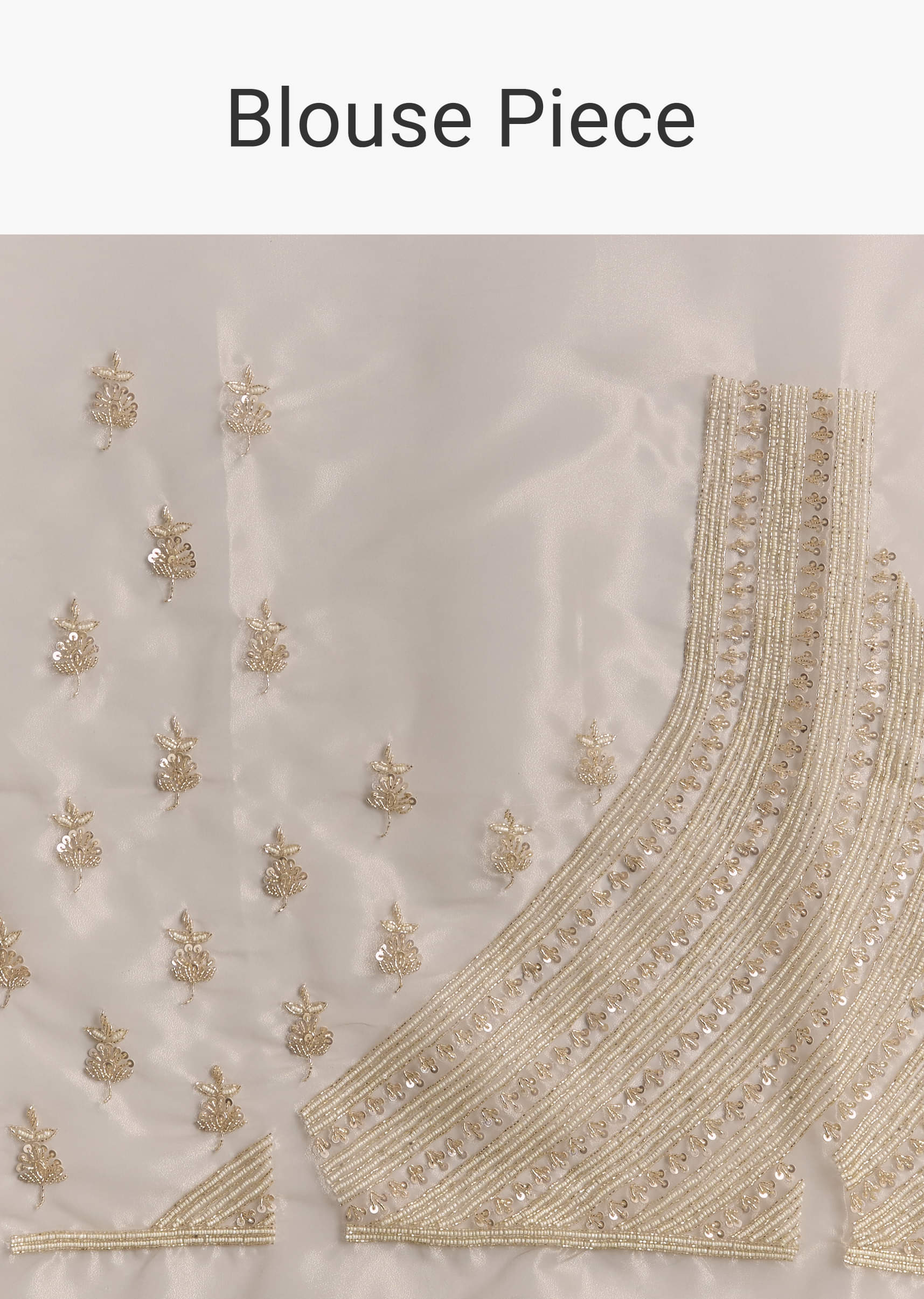Beige Tissue Saree With Floral Embroidery And Beadwork - Image 9