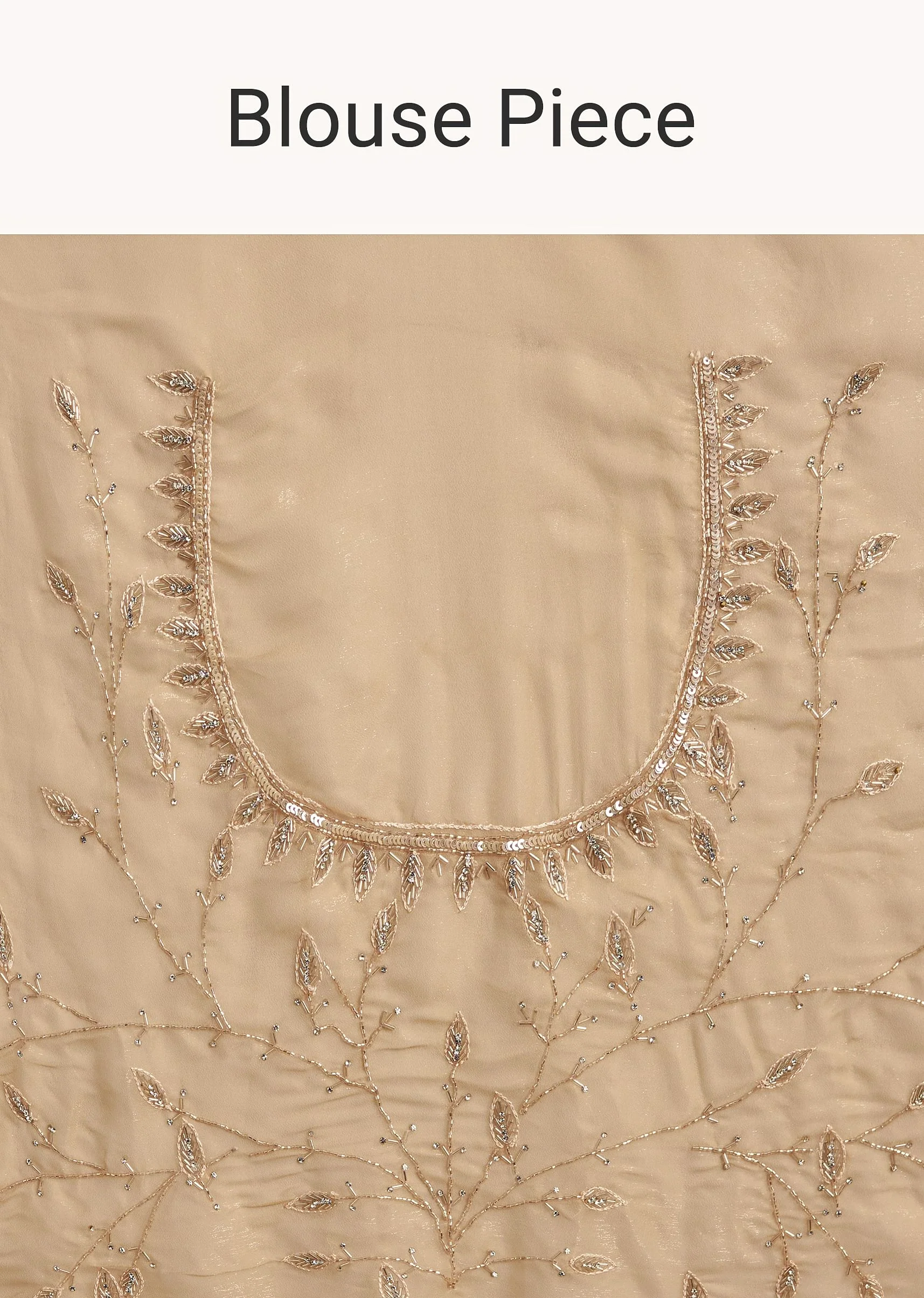 Beige Tissue Saree With Leaf Motif Embroidery In Sequins And Cutdana - Image 10