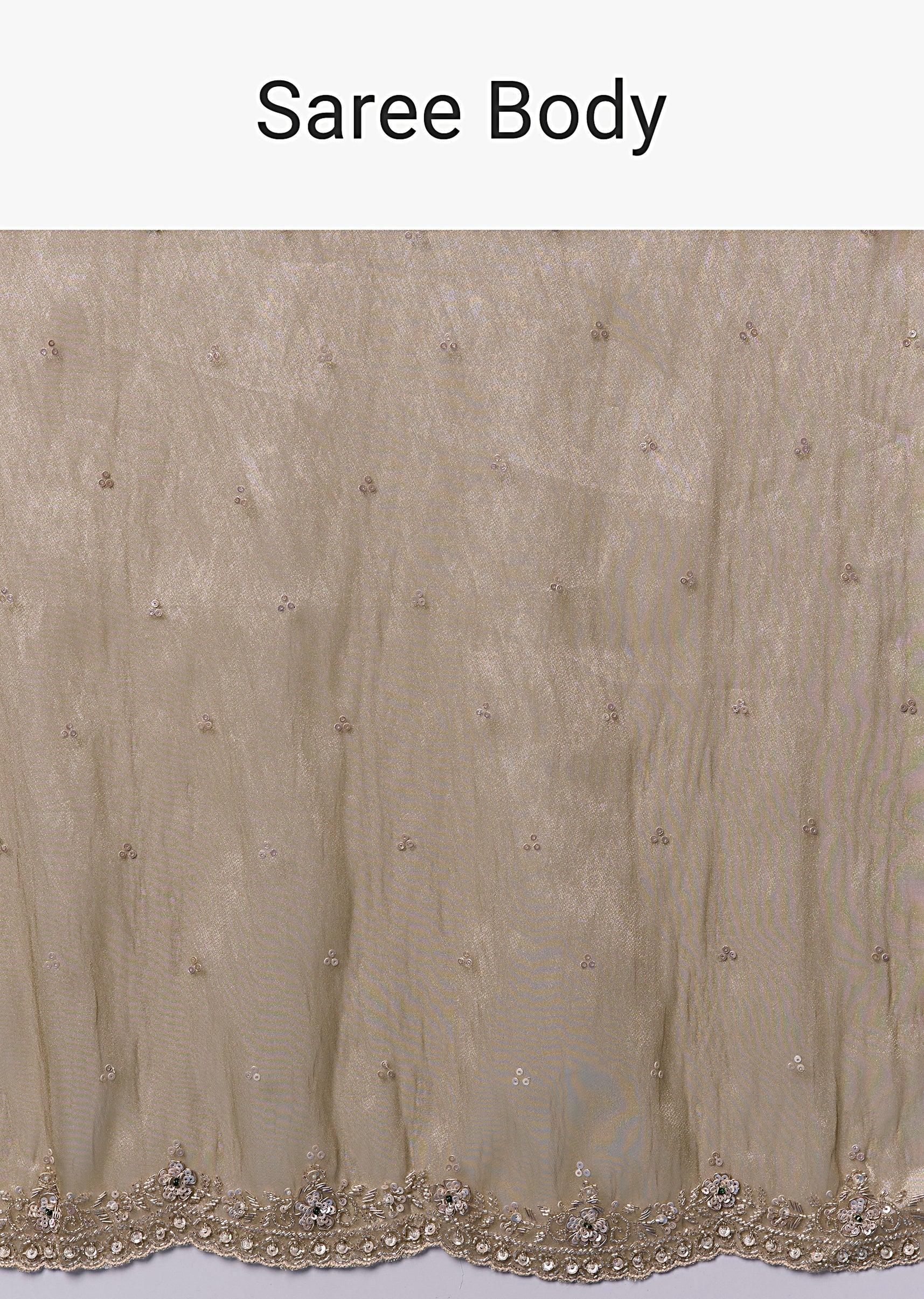 Beige Tissue Silk Saree With Cutdana Beads And Sequin Embroidery - Image 9